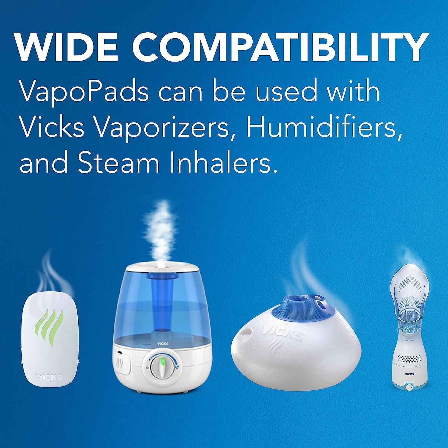 Various Vicks devices including a plug-in, humidifier, vaporizer, and steam inhaler