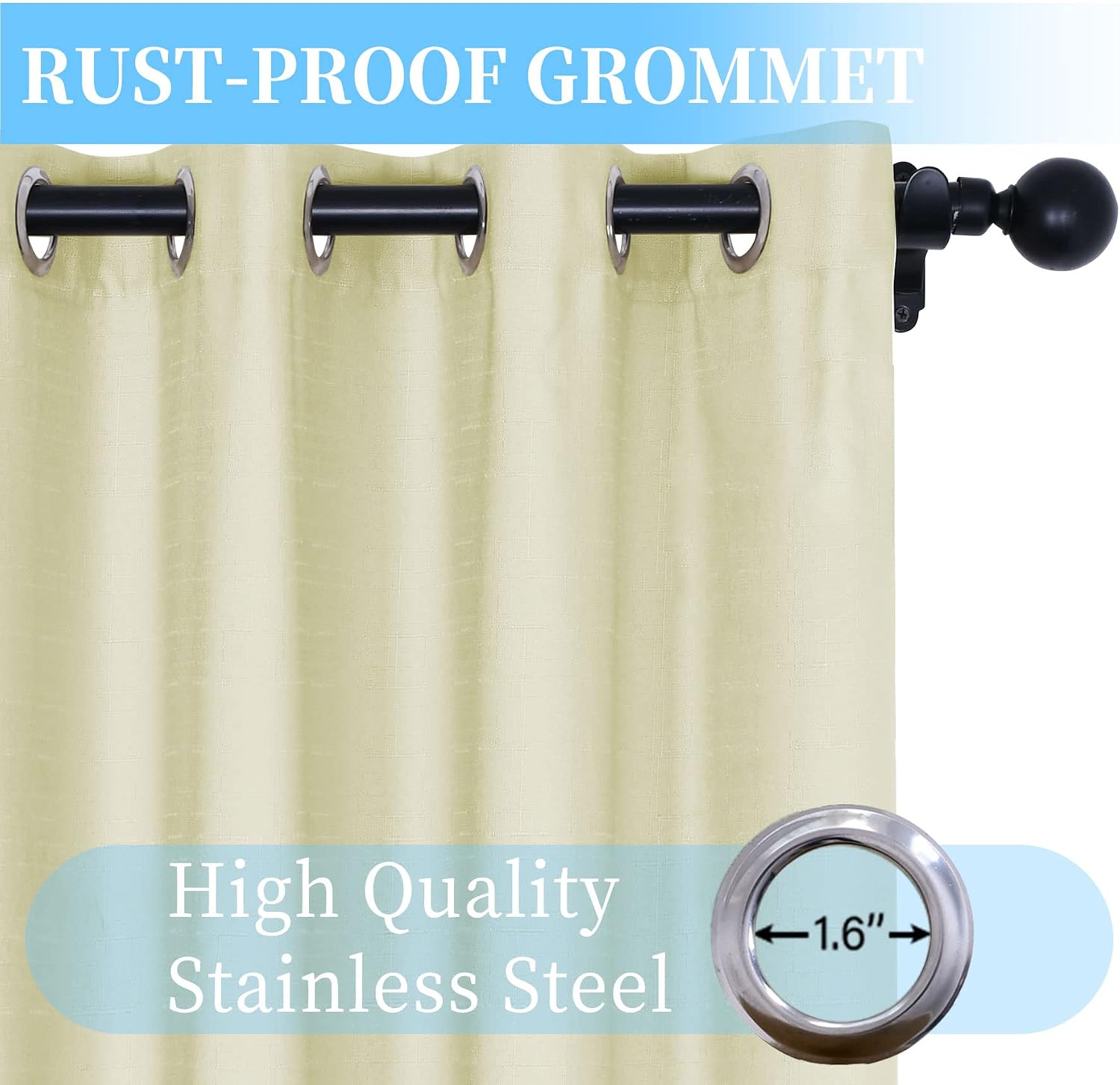 Macochico Waterproof Linen Curtains Windproof Outdoor Curtains for Patio with Grommet at Top and Bottom Light Blocking Drapery Better Privacy for Backyard Garden Lawn (100" Wx102 L, Beige, 1 Panel)