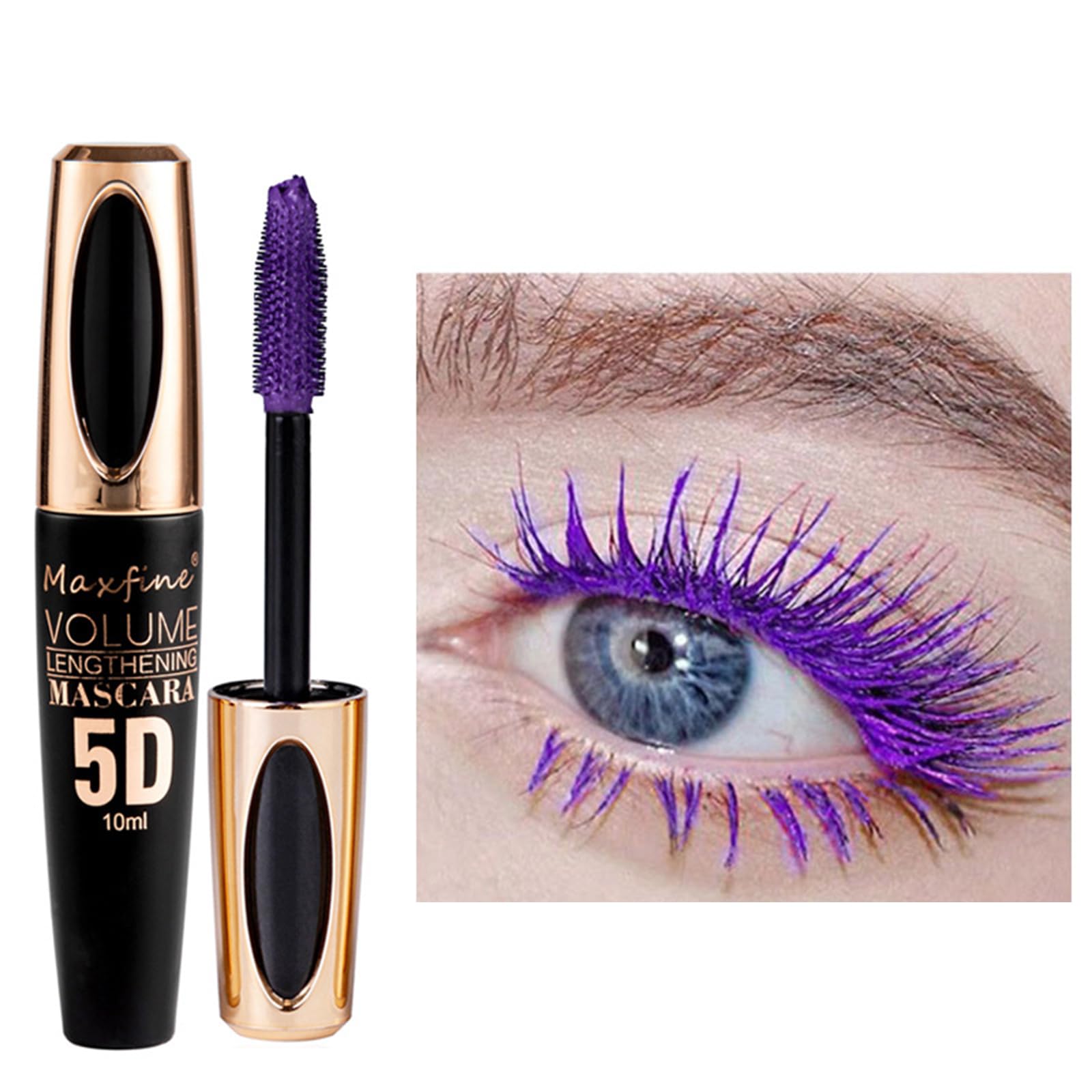 Purple Mascara,5D Silk Fiber Eyelash Volume with Soft Brush