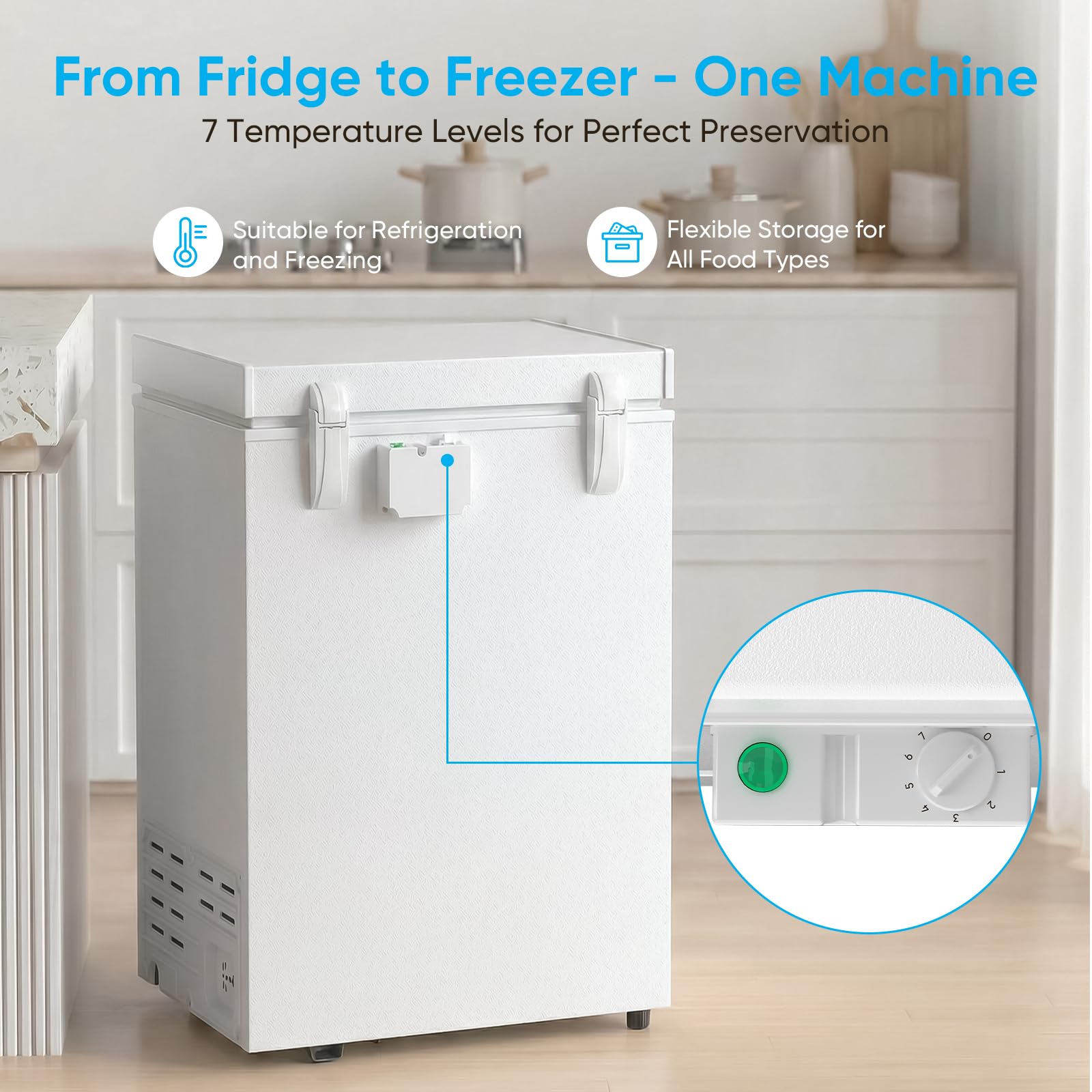 Tabu 4.5 Cubic Feet Chest Freezer, Energy Saving Chest Deep Freezer With 7 Level Adjustable Thermostat, Top Opening Compact Freezer With Removable Storage Basket (Black) on Fridge.com - View 5