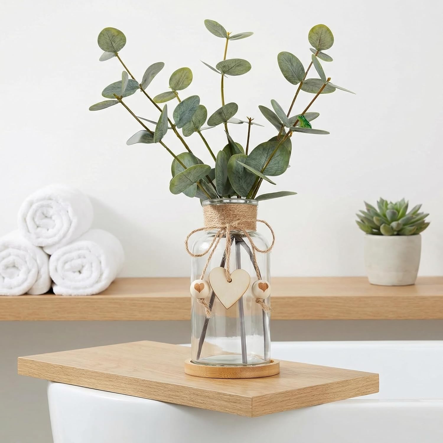 Artificial Eucalyptus Greenery Stems in Glass Vase,15" Doule Side 3D Fake Plants Eucalyptus Leaves faux Greenery for Centerpiece Table Decorations Home Room Decor office Desk Green Decor (Clear) - Image 4