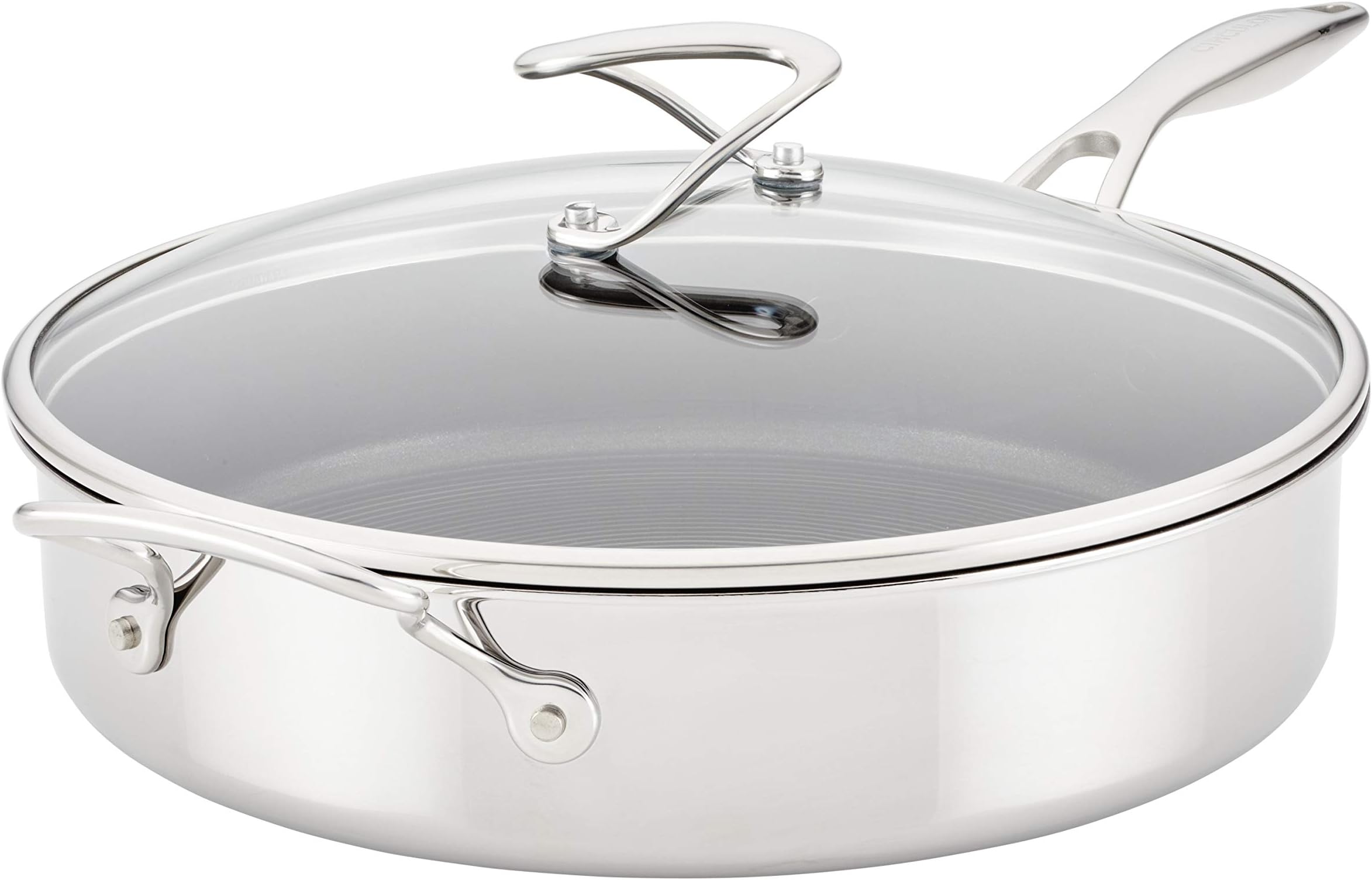 Clad Stainless Steel Saute Pan with Lid and Hybrid SteelShield and Nonstick Technology, 5 Quart - Silver