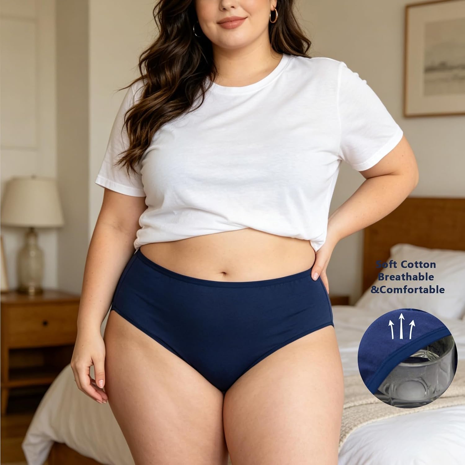 Womens Underwear Cotton Plus Size Briefs XL-5XL Mid High Waist Full Coverage Ladies Panties