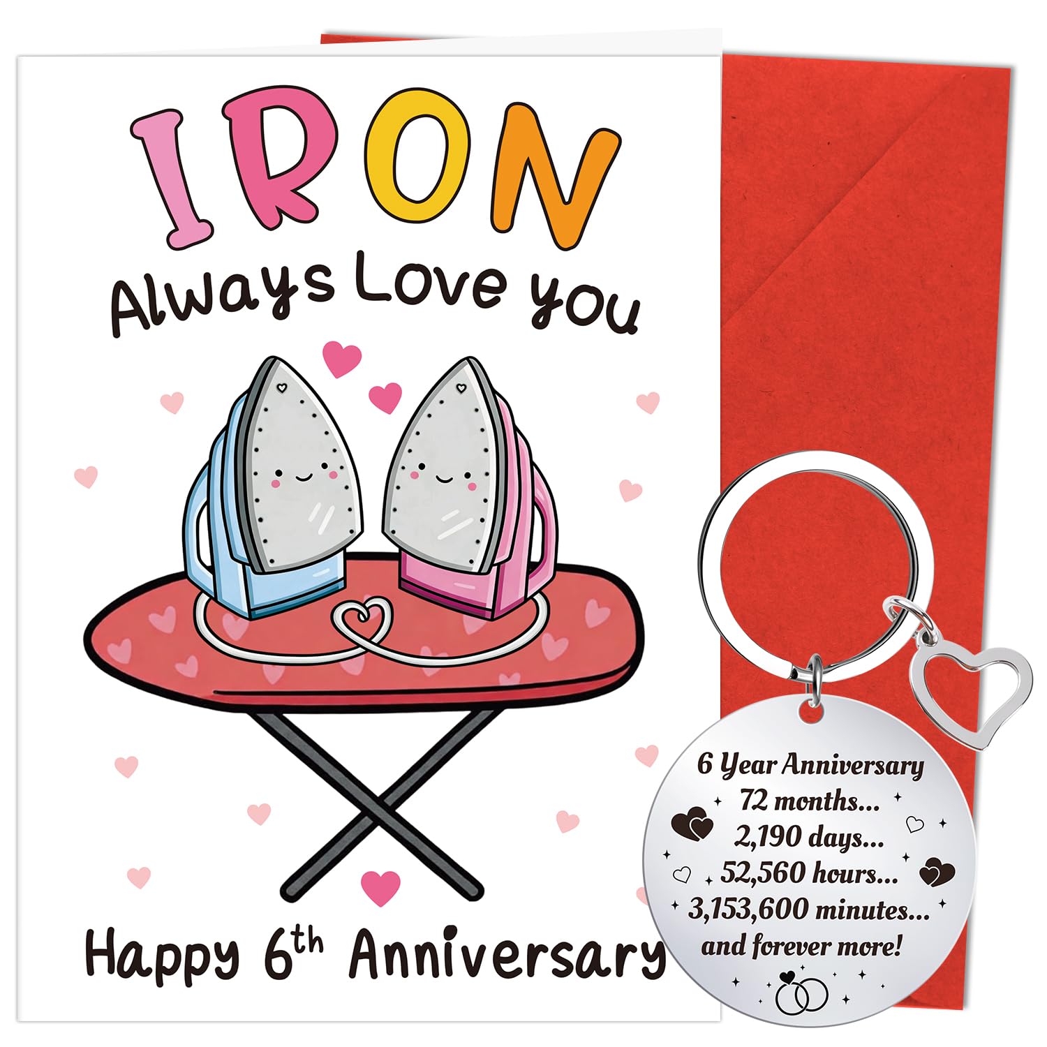 Eiapadeor 6th Wedding Anniversary Card Gift - Funny Iron Anniversary Greeting Card with Keychain Iron 6 Years Wedding Gifts for Him Her Husband Wife Partner Spouse Couples