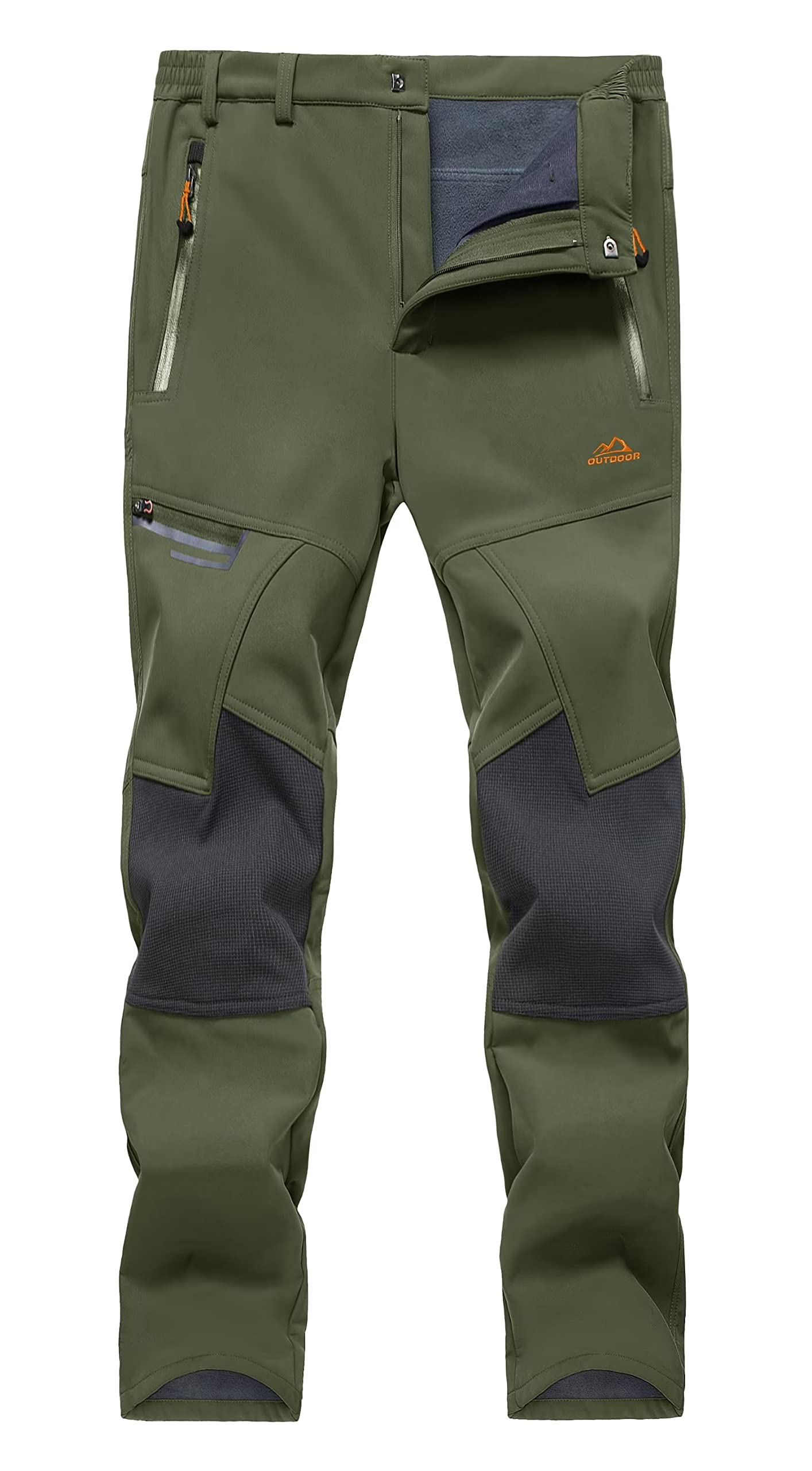 KEFITEVD Men's Snow Ski Pants Softshell Fleece Lined Snowboard Pants Winter Outdoor Windproof Insulated Hiking Cargo Pants