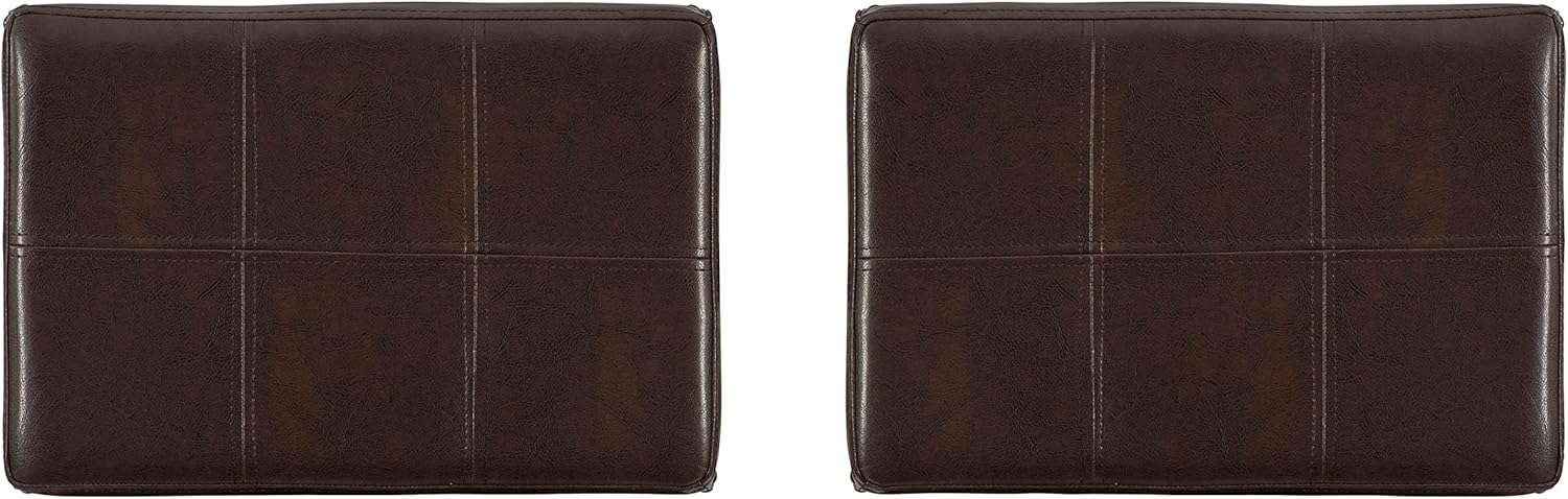 Linon Kingston Brown Wooden Backless 32 Inch Seat Height Barstool with Brown Faux Leather Upholstered Seat and Nailheads, Set of 2