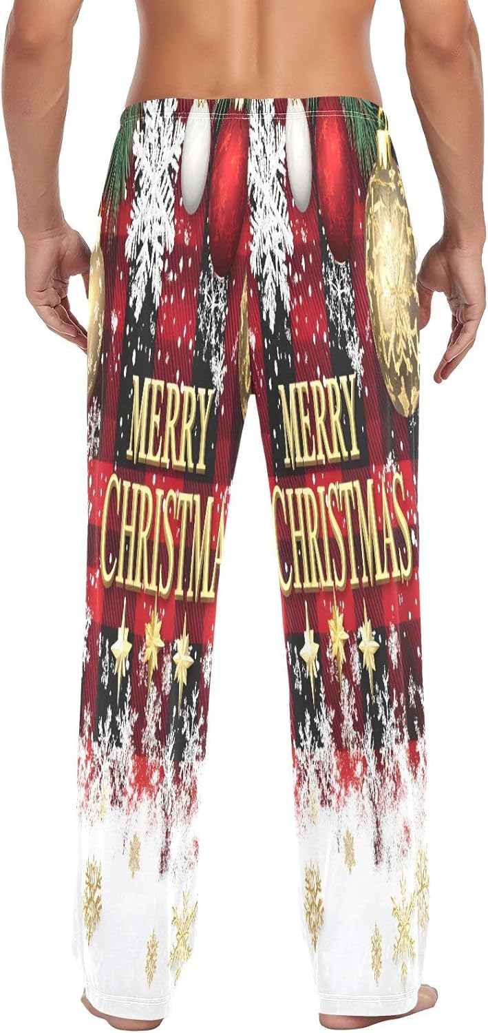 ALAZA Christmas Checked Decor Men's Pajama Pants Men Cotton Pajama Bottoms with Pockets, S