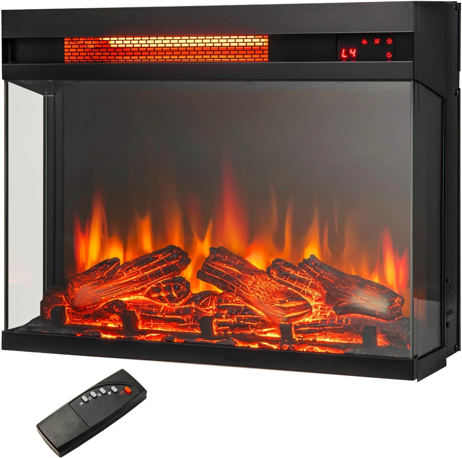 SIMOE 3-Sided Electric Fireplace Insert 23 Inch with Remote Control, Recessed Fireplace Electric with Adjustable Brightness, Thermostat, Overheat Protection, 8H Timer, 1500W