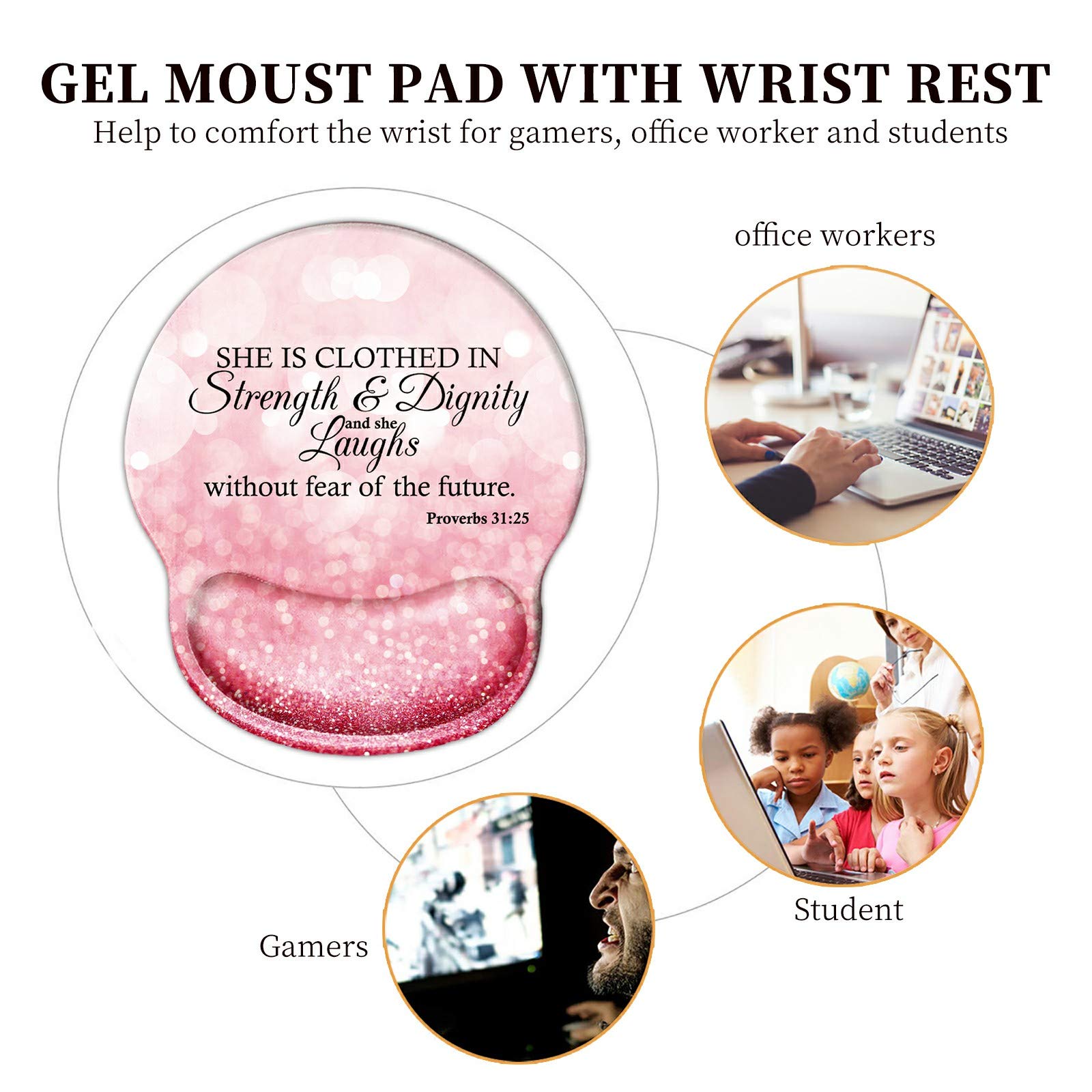 Ergonomisches Mauspad Mit Gel-Auflage & Bibelspruch – Rutschfest, 25x23 Cm, Inkl. Untersetzer