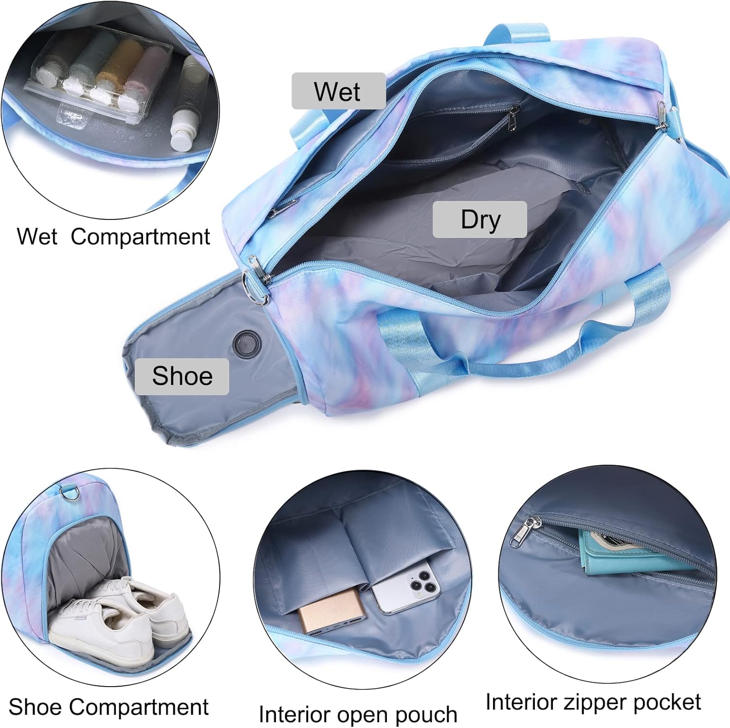 Dance Bag for Girls Teen Duffle Gymnastics Overnight Travel Sports Gym Ballet Weekender Sleepover Carry On Bags with Shoe Compartments Water Resistant - Image 5