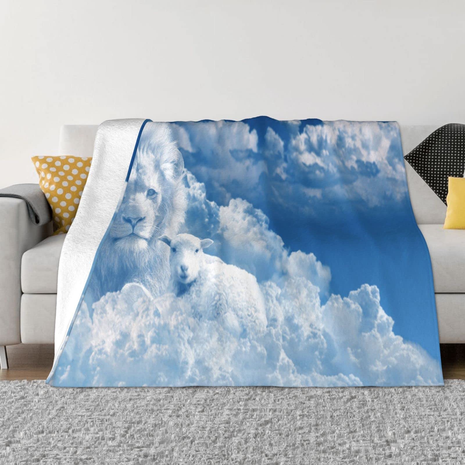 Couverture polaire chaude lion nuages pour canapé froid et salon