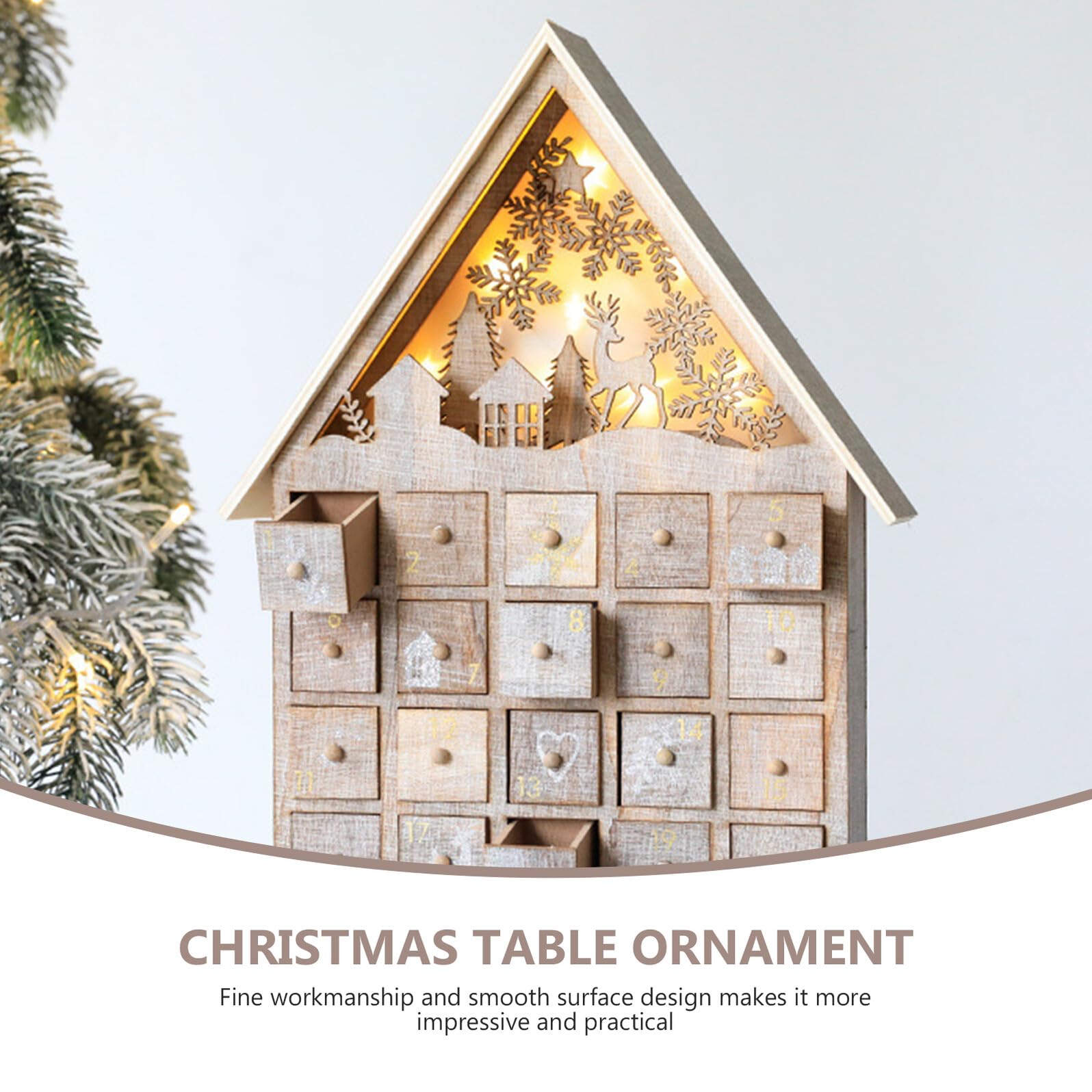 Holz Adventskalender mit Schubladen Leuchtendes Weihnachtsdeko Ornament für Kleiner Desktop Schmuck für Festliche Überraschungen