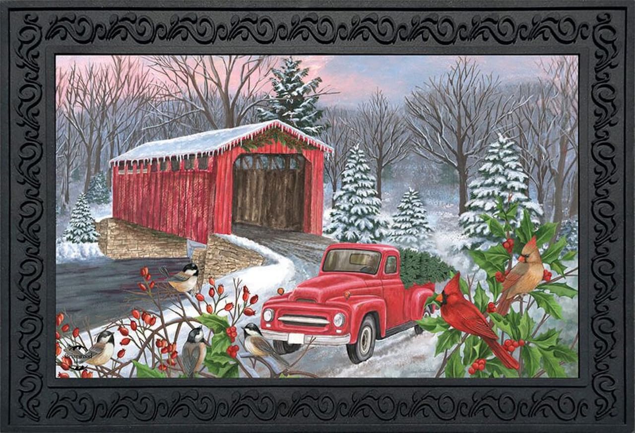 Briarwood Lane Winter Covered Bridge Seasonal Doormat