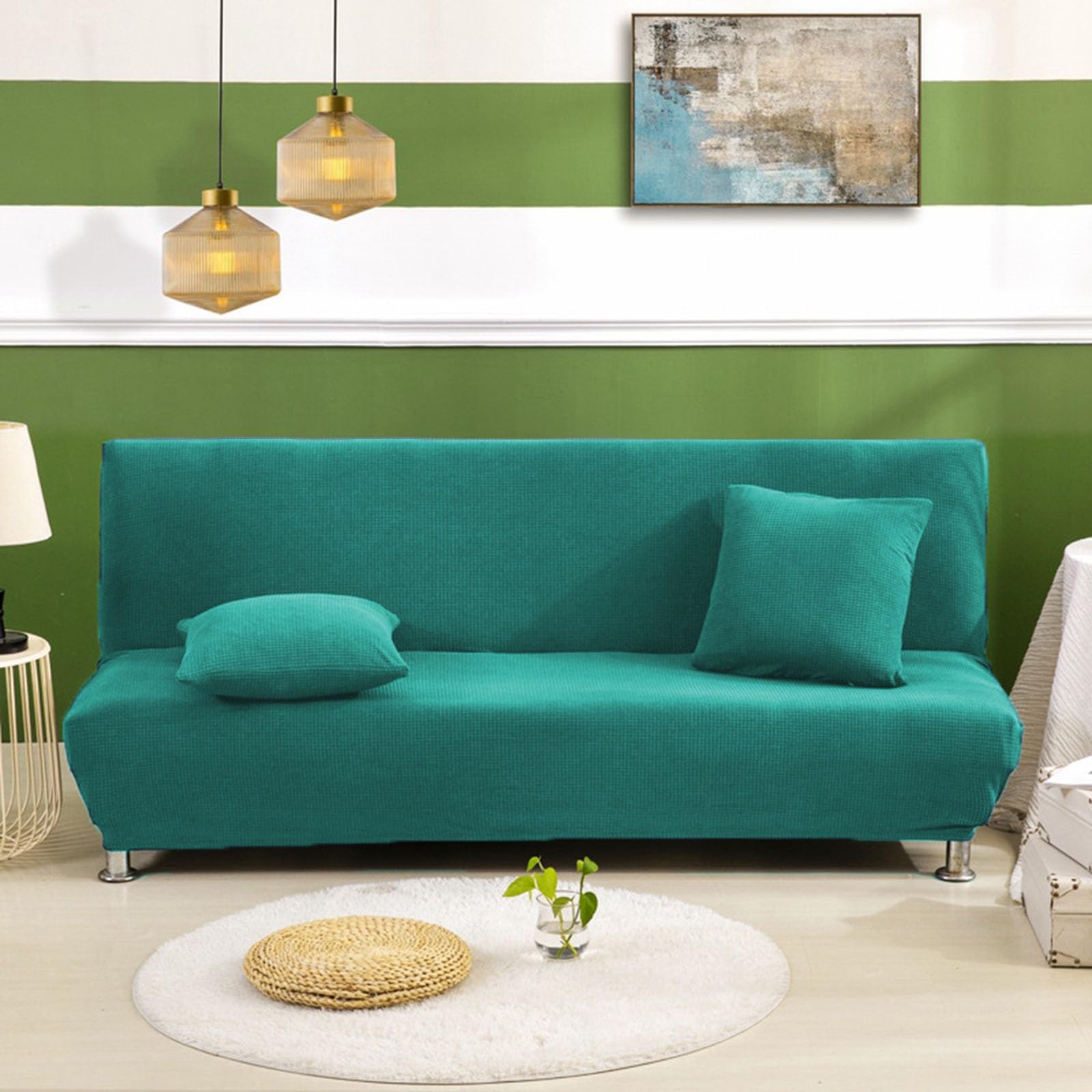 Housse de canapé élastique sans accoudoirs extensible polyester vert L