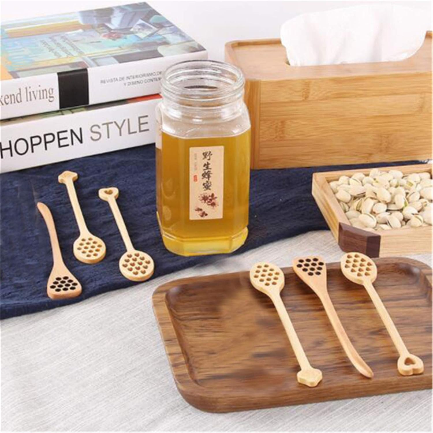METREE Wooden Honey Spoons Scoop Syrup Spoons Mixing Spoons for Honey Jam Jar (Straight, As Description) : Home & Kitchen