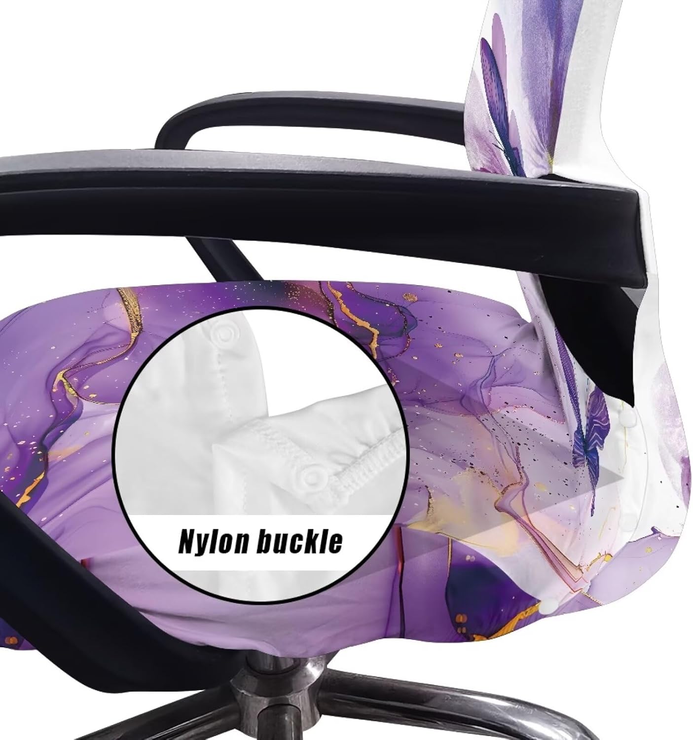 Purple Butterfly Computer Office Chair Cover Universal Rotating Chair Slipcovers Protector Removable Washable Office Chair Covers Nonslip Gamer Chair Protector Office Chair Accessories