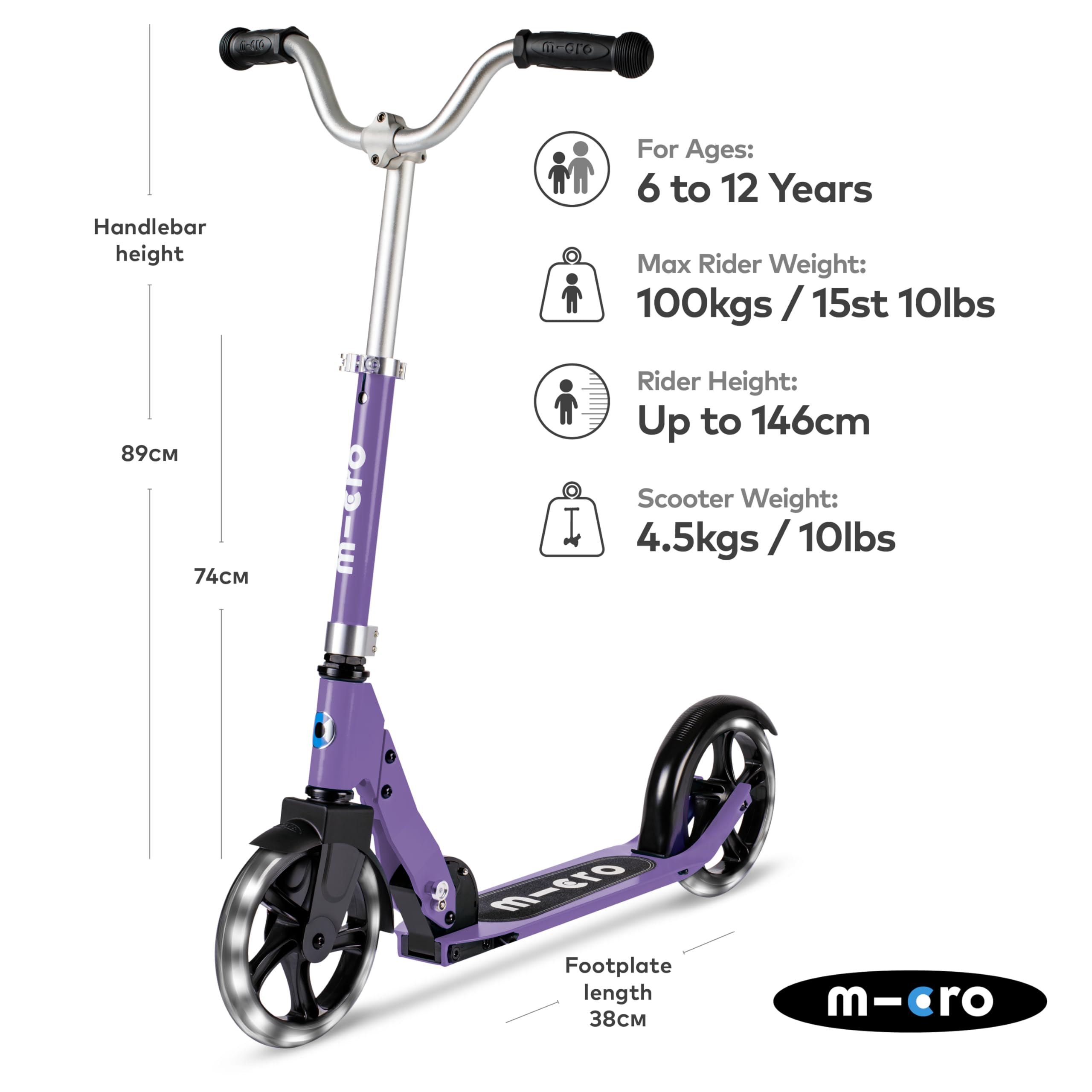 Micro Scooter Cruiser LED lila - höhenverstellbarer Lenker - leuchtende Räder