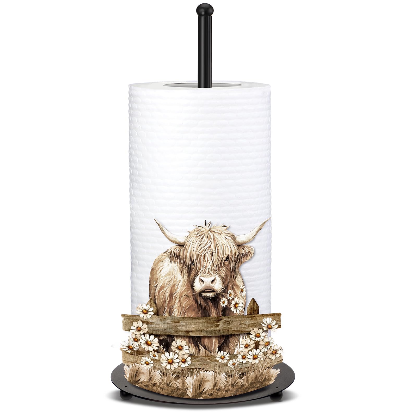 Shimeyao Highland Cow Papierhandtuchhalter aus Metall, Bauernhaus, Hochlandkuh, Küchendekoration, Zubehör, großer Metall-Handtuchhalter für Küche, Badezimmer, Zuhause (rustikal)