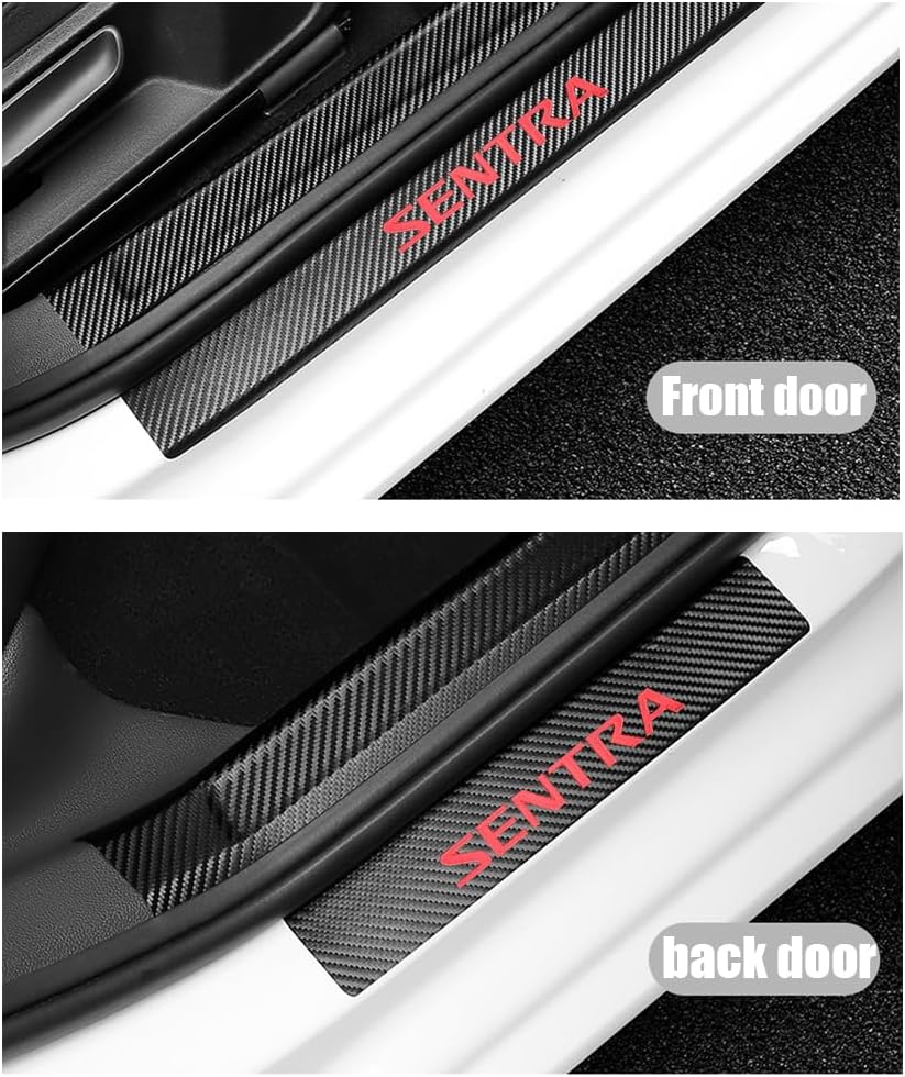 LEXLEY for Nissan 2020-2026 Sentra Carbon Fiber Style Leather Door Sill Protector Anti-Dirty Scuff Plate Cover Guard Sills Protector Trim,Welcome Pedal Protect 4PCS -RED