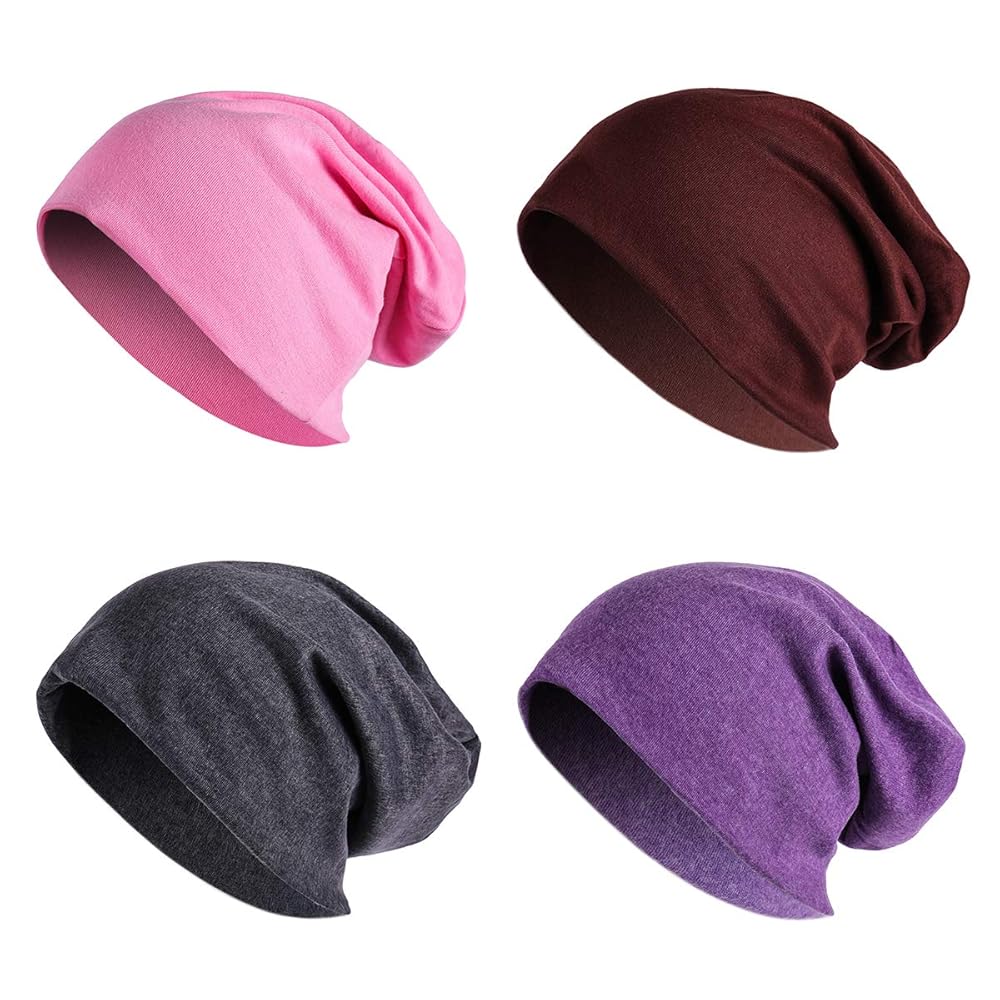 JOYEBUY 4 Pack Women Men Stylish Cotton Beanie Cap Slouchy
