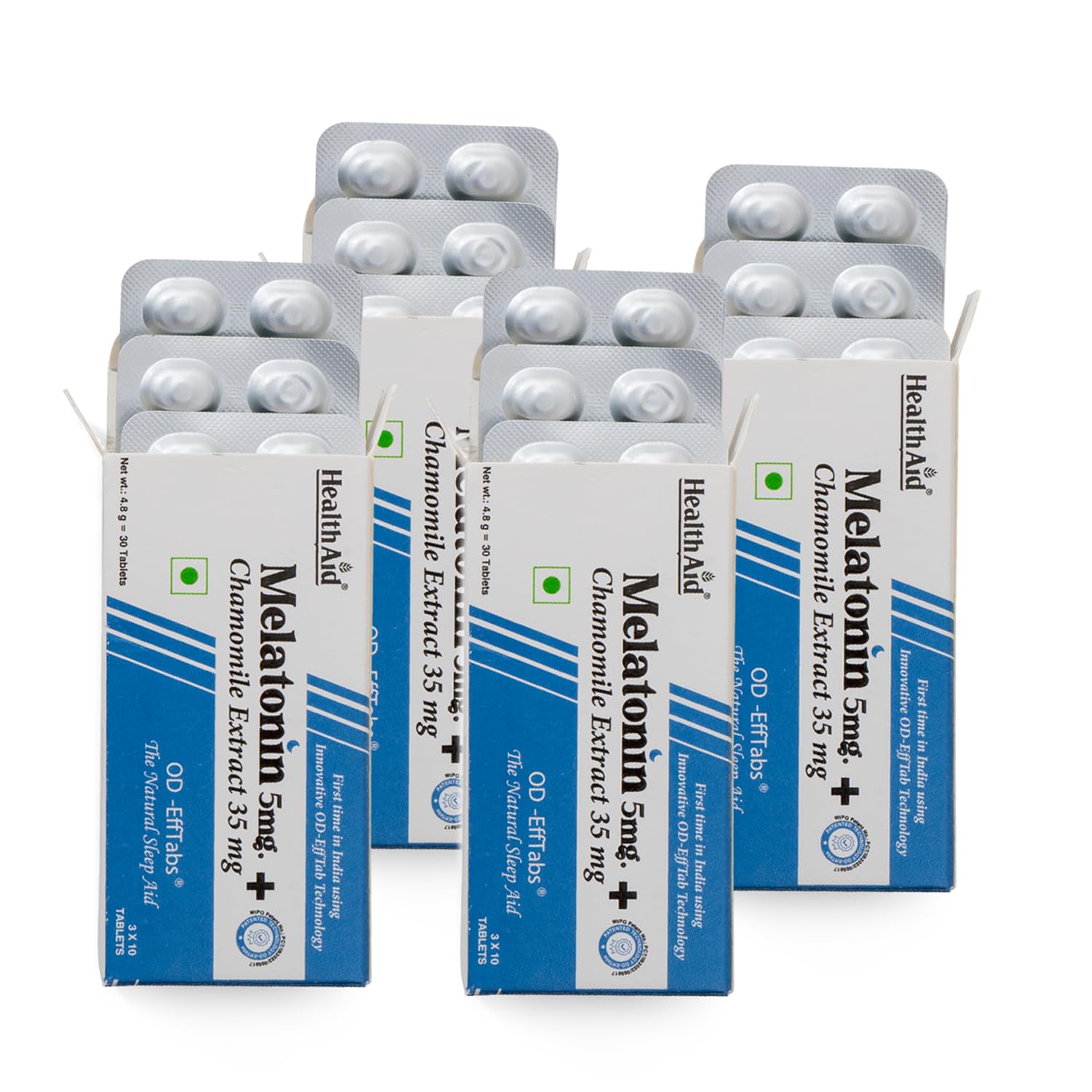 HealthAid Melatonin 5mg + Chamomile 35mg | Supplement to Support Relaxation, Restful Sleep & Immune Health | Non-Habit Forming | 30 Tablets (Pack of 4)
