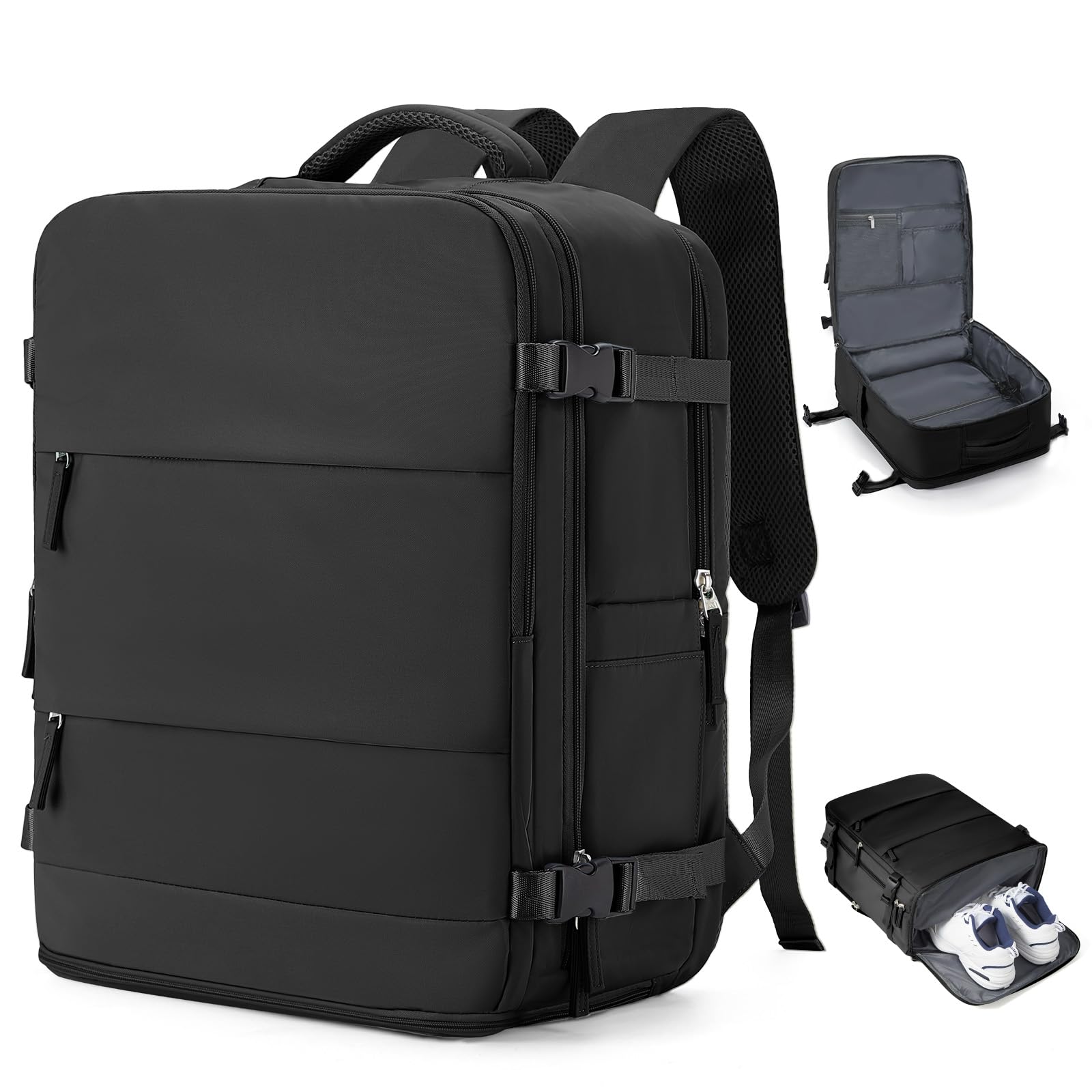 coowoz Large Travel Backpack Carry On for Women Man Black Waterproof Gym Backpacks with Laptop Compartment Mochila de Viaje Teacher Personal Item Backpack Rucksack Airplane Accessories Must Haves