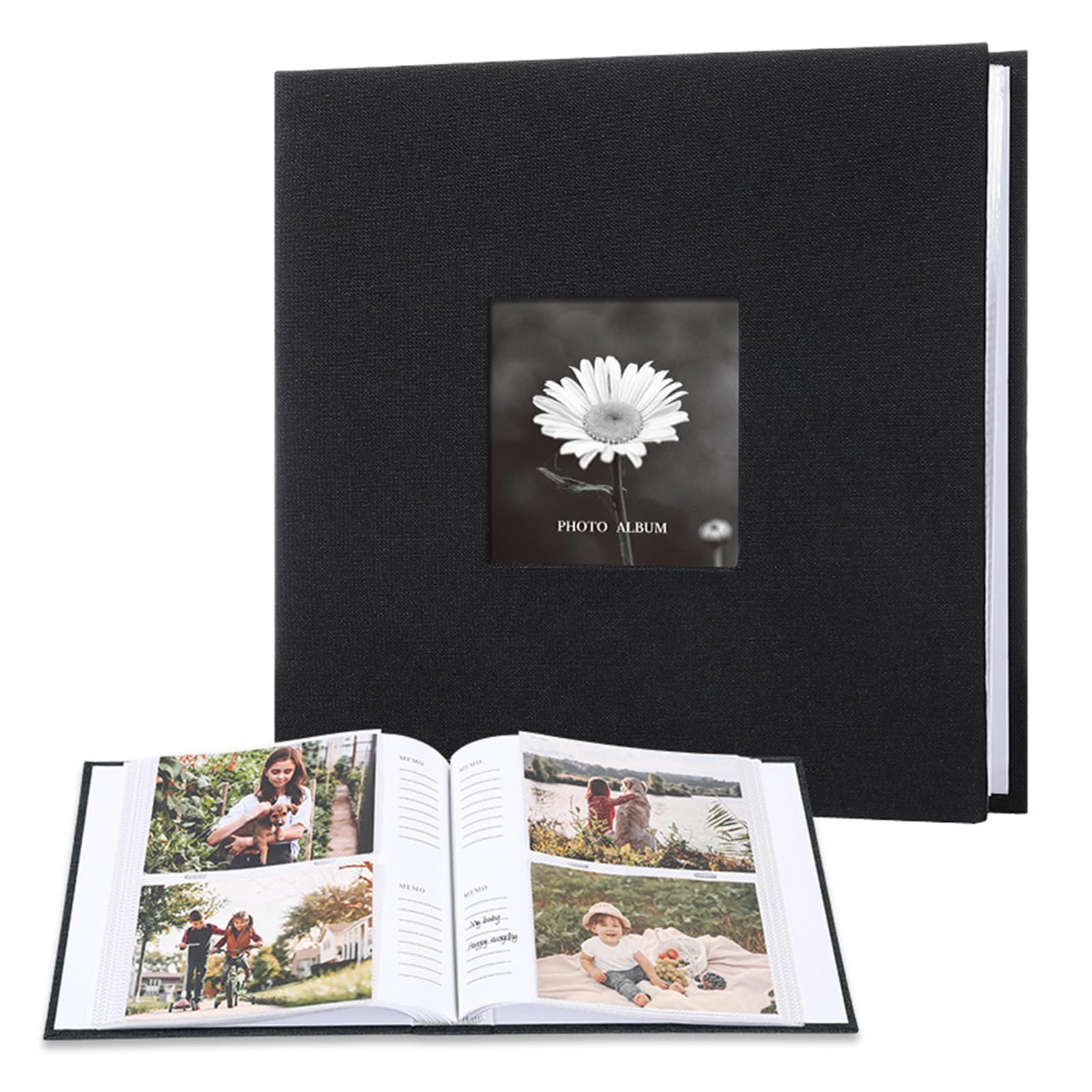 Photo Album with Writing Space– 6×4inch Linen Slip-in Photo Album, 100 Pages/200 Sheets, Large Capacity Album for Horizontal Pictures, Suitable for Family Wedding Anniversaries（Black）