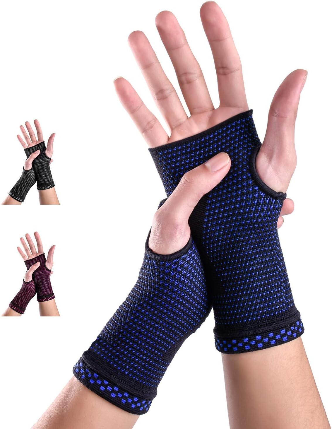 New Technology Breathable and Sweat-Absorbing Fabric Compression Wrist Brace Sleeves (Pair),Carpal Tunnel and Wrist Pain Relief Treatment,Wrist Support for Women and Men(Blue, Large)