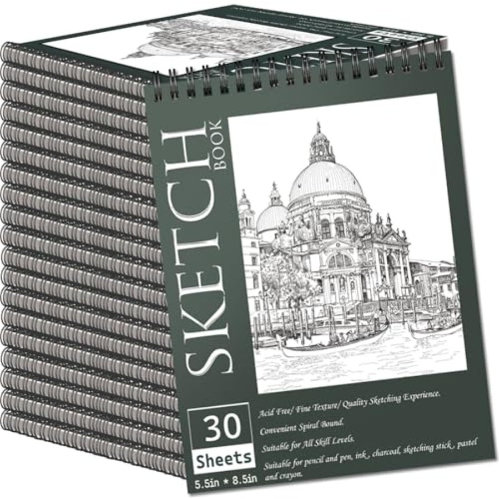 Album Da Disegno Con Rilegatura A Spirale Quaderni for schizzi 5,5" X 8, blocco con rilegatura a spirale superiore, quaderno for schizzi sfuso for carta da disegno da 600 fogli da 68 libbre/100 g/m²