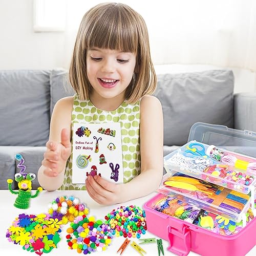 Miniatura 6 de VLUSSO Suministros de artes y manualidades para niños, kits de manualidades, materiales de arte, juego de manualidades para niños con limpiapipas,
