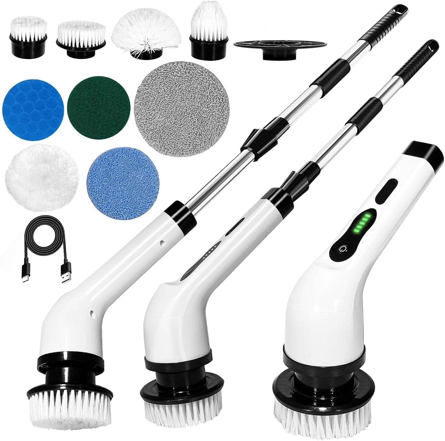 9 in 1 Electric Spin Scrubber,Cleaning Brush Scruber for Home, 400RPM/Mins-9 Replaceable Brush Heads-90Mins Work Time,Adjustable Size, 2 Adjustable Speeds for Bathroom Shower-image-31