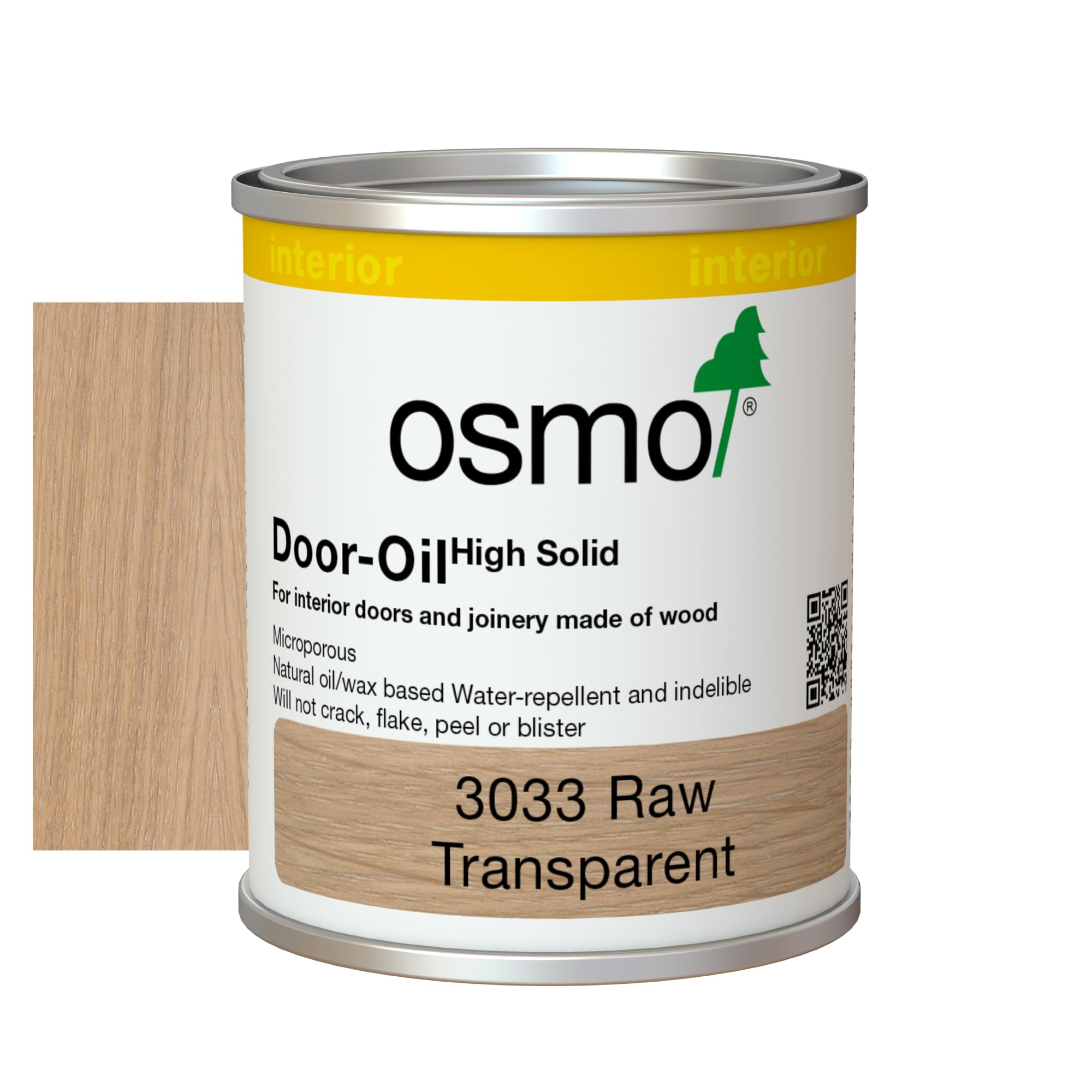 Osmo Door Oil - Wood Wax Oil 3033, Tester Size - Raw Matt Finish, 125ml - Durable Wood Oil for Doors, Frames and Joinery, Water-Resistant Door Oil, Wood Treatments - Ideal for Oak, Pine & More