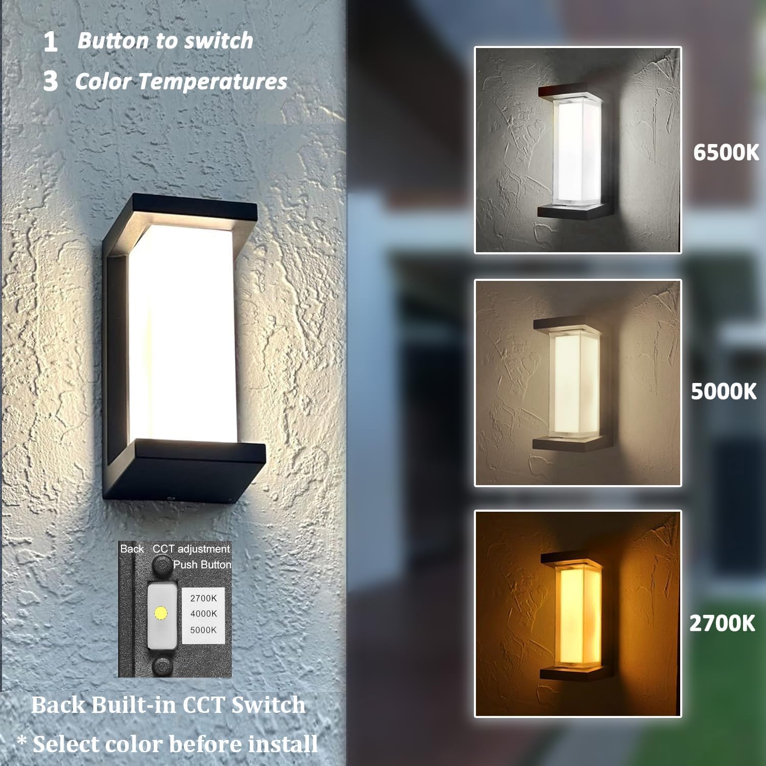Outdoor Wall Sconce Lights Exterior Lighting fixtures LED,1500LM 3000K 4000K 5000K Adjustable Wall Mount Porch Lights,Outdoor Sconce Lamp for Front Door Garage Coach