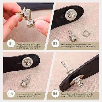 Guitar Strap Locks 2 Pack Strong Metal with Buttons