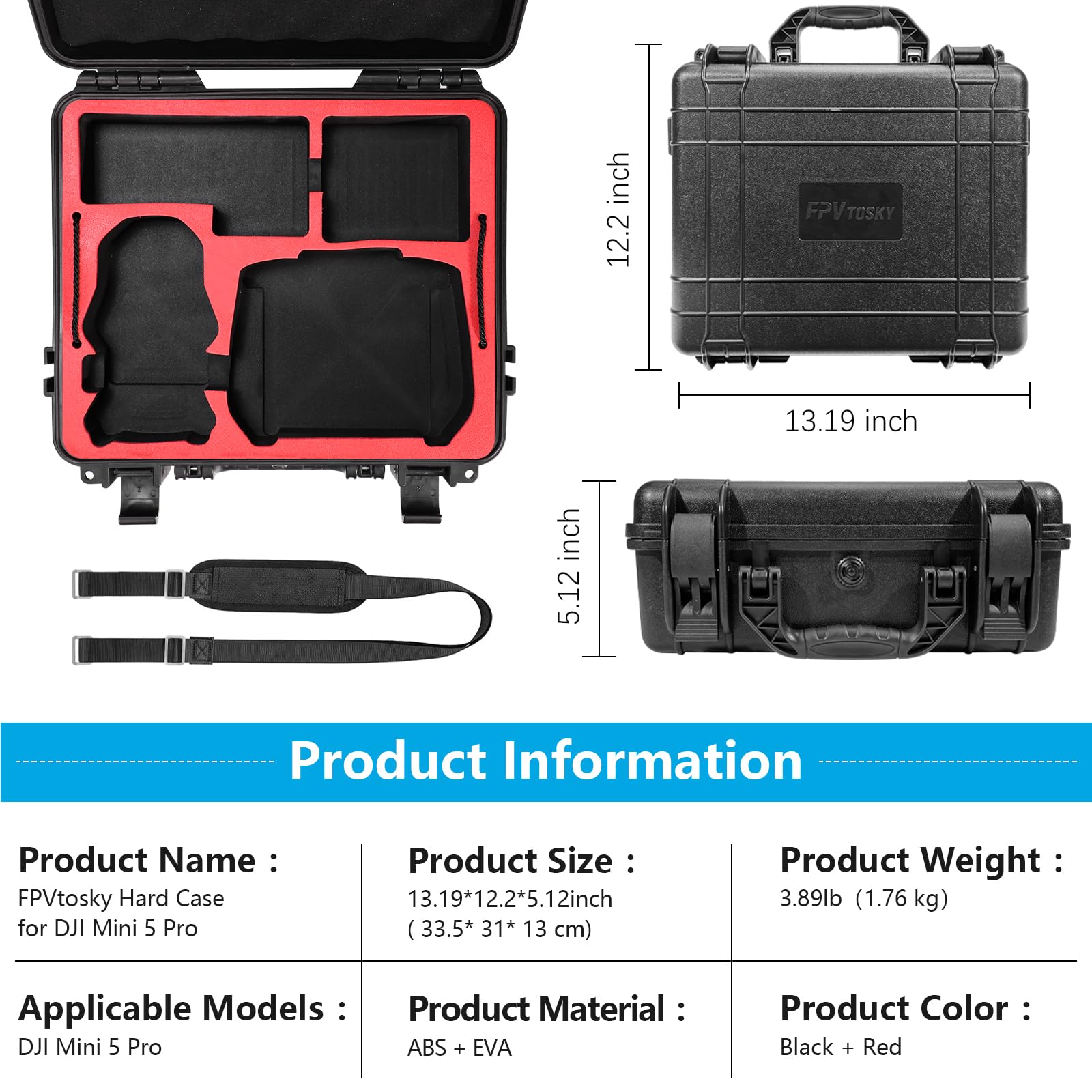 FPVtosky Valise pour DJI Mini 5 Pro/Fly More Combo Plus, Sac de Transport à Double Couche pour Mini 5 Pro, Compatible avec RC 2/RC-N3, Batterie, Chargeur et Autres Accessoires [Seulement Le BOÎTIER]