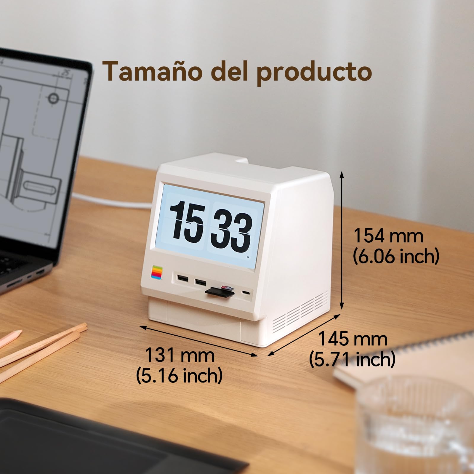 Estación de acoplamiento retro M5 para Mac mini M4, pantalla HD de 5 pulgadas, carcasa SSD M.2 NVMe de 10 Gbps, lector SD/Micro SD 4.0, 4 USB-A, 1 USB-C de 10 Gbps, conector de auriculares de