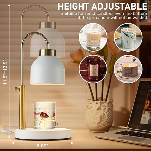 Miniatura 10 de kelary Lámpara calentadora de velas eléctrica con temporizador, calentador de cera regulable para cera perfumada con 2 bombillas, lámpara ajustable