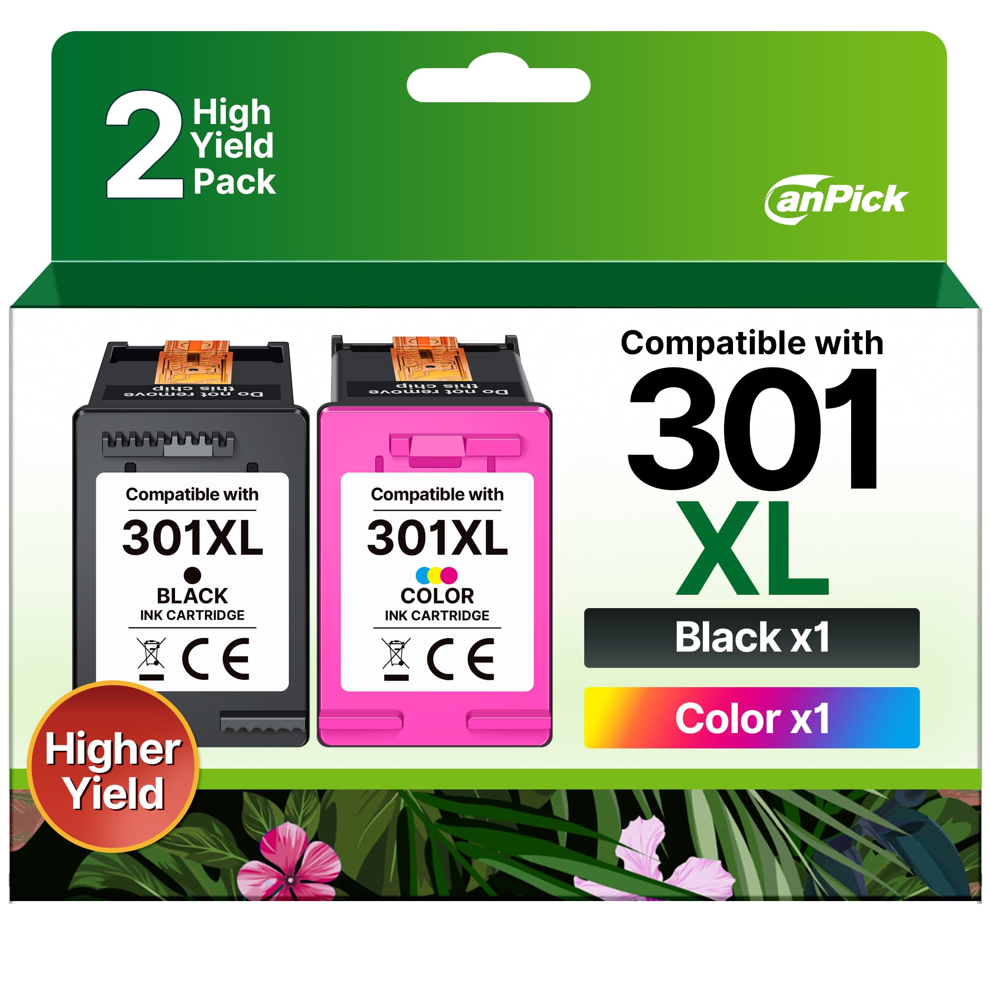 CanPick 301 XL Druckerpatronen Multipack Ersatz für HP 301 Druckerpatronen Schwarz und Farbe 301XL für HP Envy 4500 4504 5530 4502 5532 Deskjet 2540 2549 2050 2544 1050 Officejet 2620 2622 4630,2-Pack