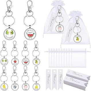 Siifert 24 Pack Thank You Gift Employee Appreciation Gifts, Inspirational Keychain White Organza Bags with Thank You Cards for Student Teacher Coworker Nurse, 8 Styles (Fruit Style)