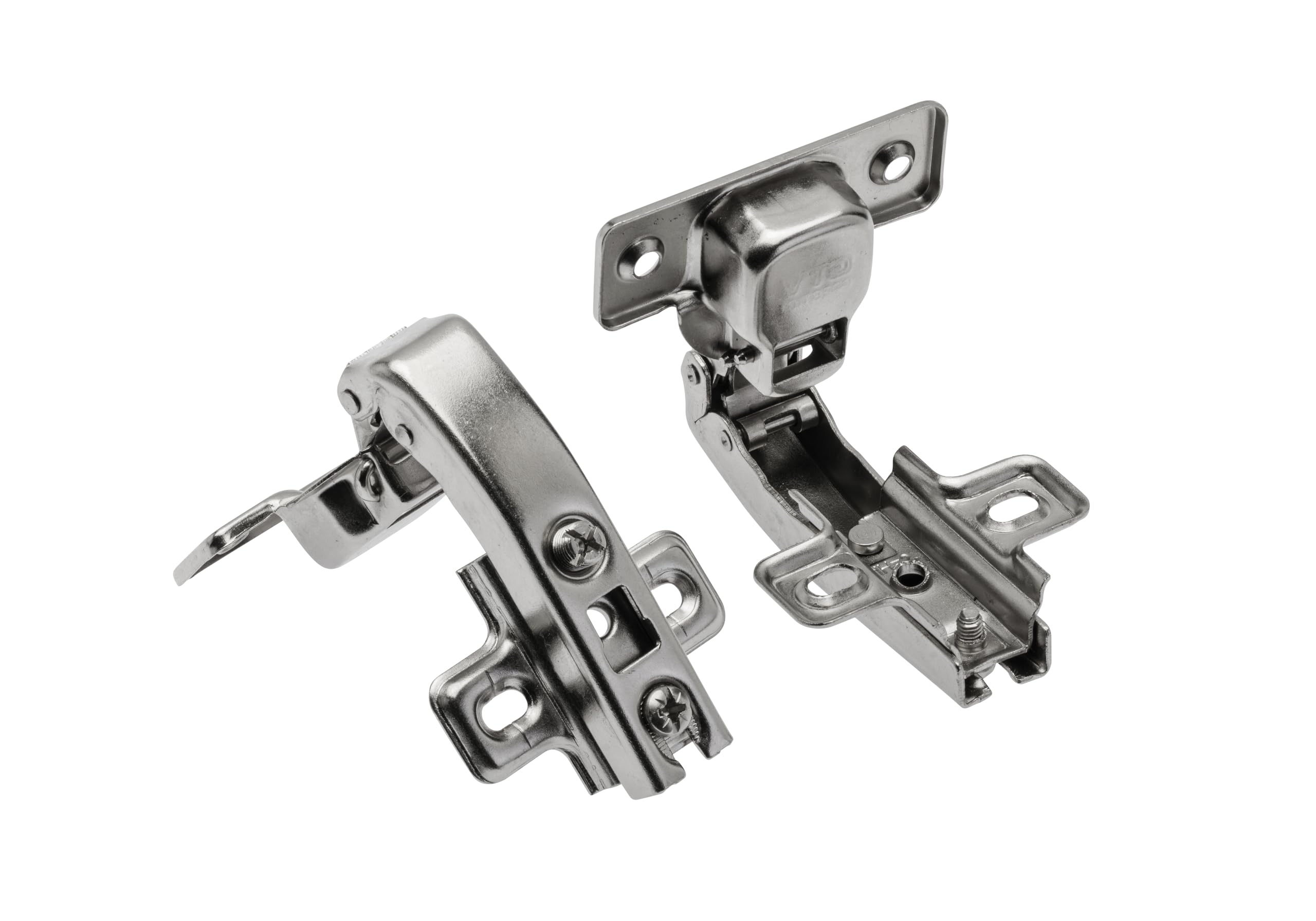 GTV KT 90 Parallel Hinge Model ZP-KT90H2-ZE, for Corner Cabinet, Anti-Collision Two Stroke Action, 3D Adjustment, Nickel-Plated Steel, with Slide-on Base and Cover