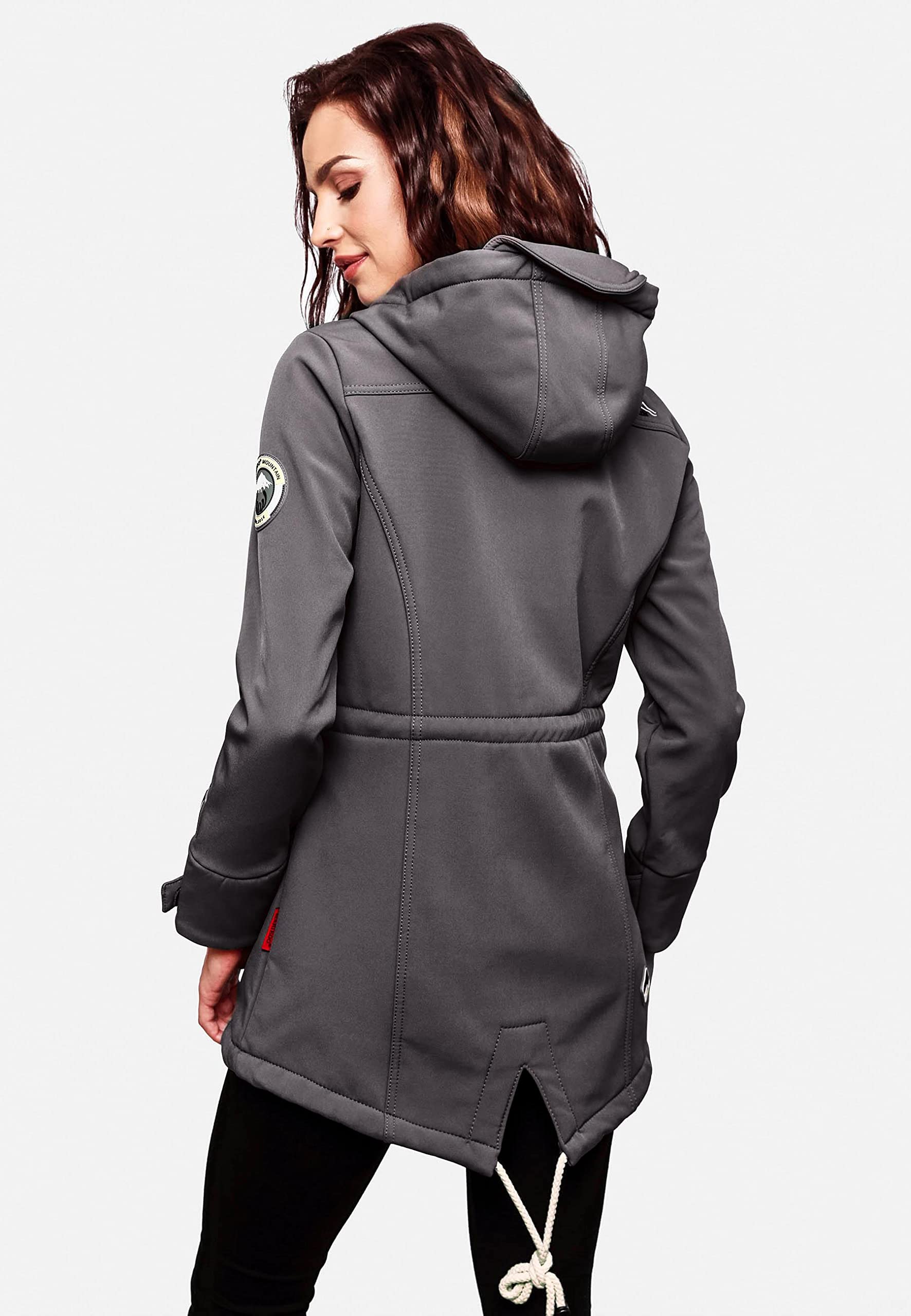 Marikoo Damen Softshelljacke (XS-3XL) mit Kapuze - Wasserabweisend, Fleece innen, Tasche am Arm, Mantel, Warme Jacke Frauen B614