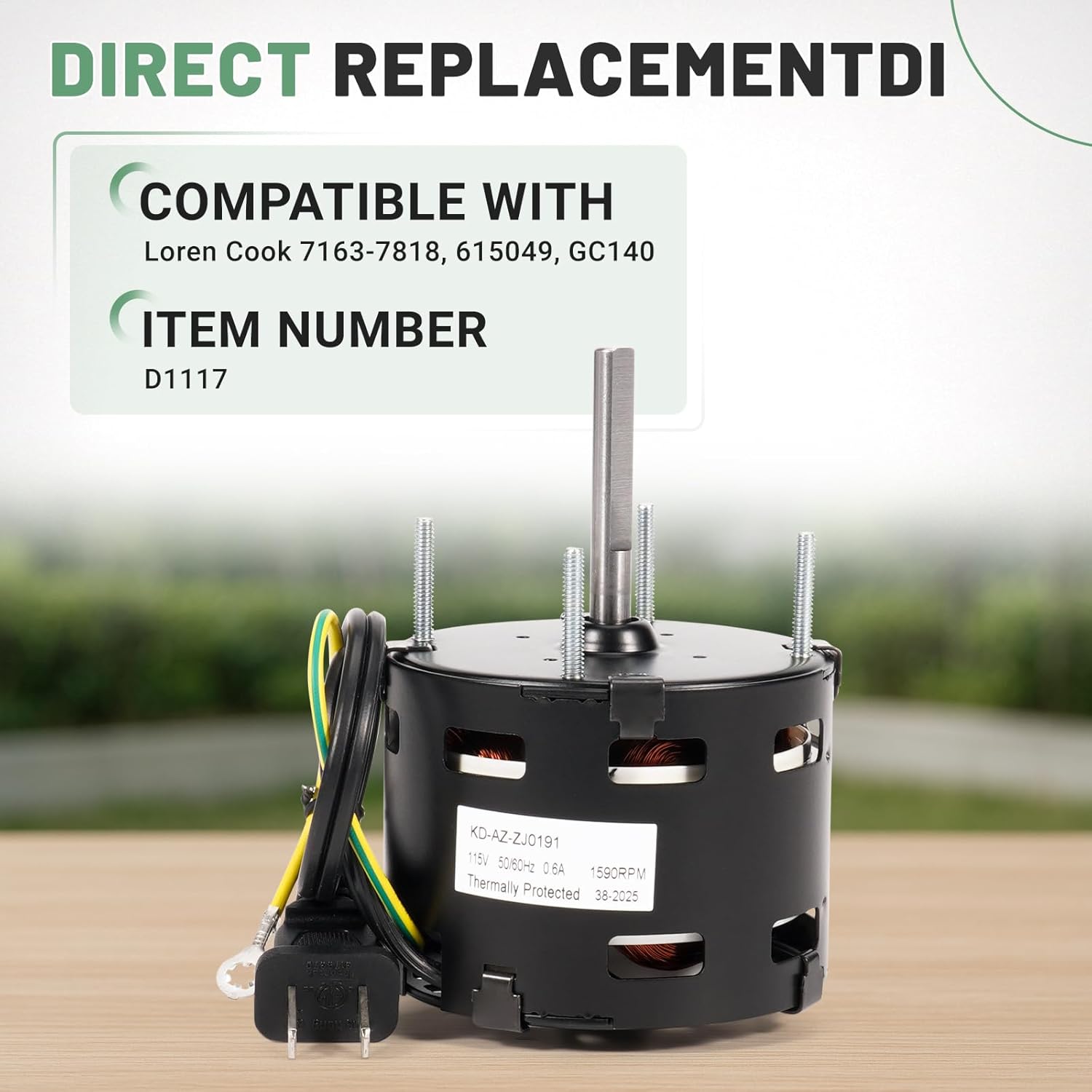 D1117 Blower Motor, Fit for Fasco Condenser Fan Motor, 1/65 HP, 1590 RPM, 3.3 Dia, 115V, D1117 Blower Fan Motor Compatible with Loren Cook 7163-7818, 615049, GC140