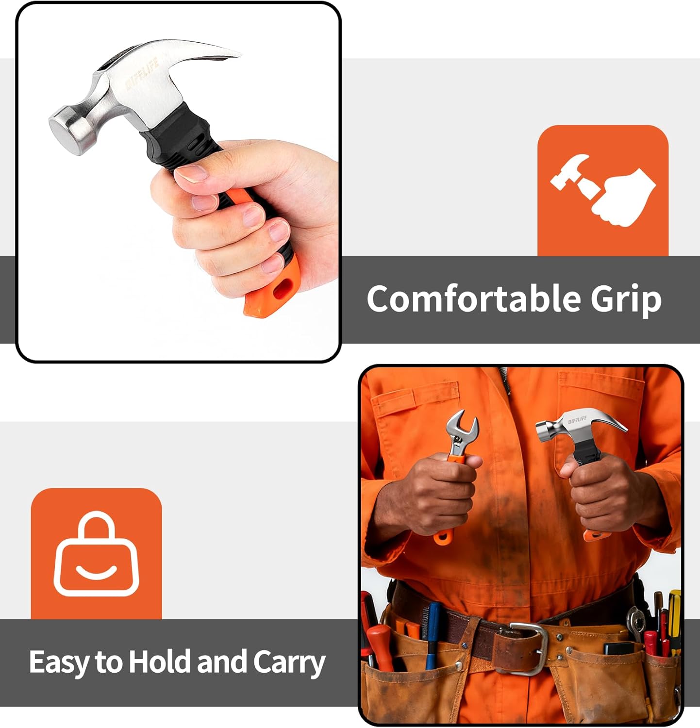 Mini Hammer Set, 8oz Lightweight Tool for Hanging Wall Decor, Hardware Kit, 8 Piece
