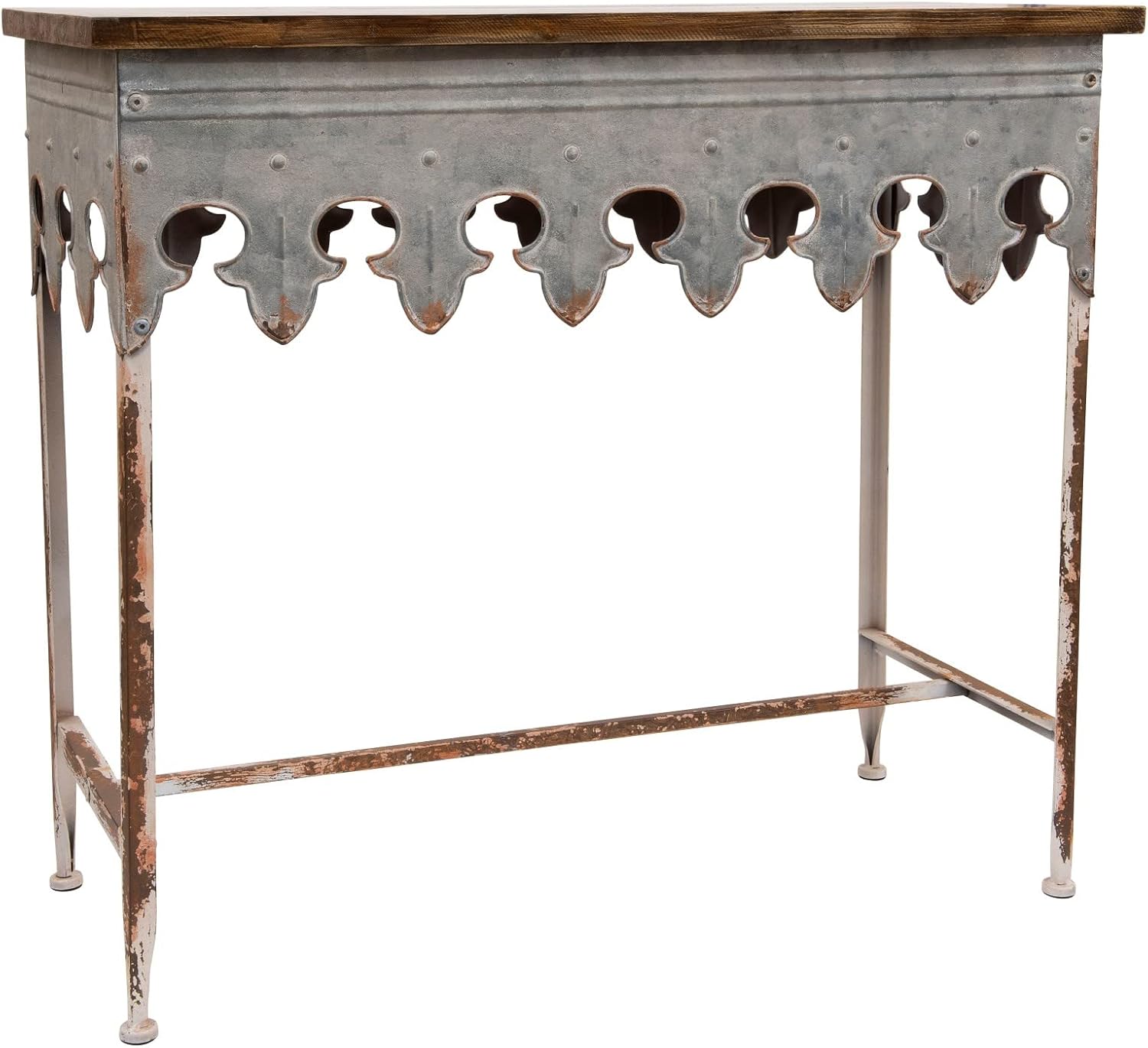 Creative Co-Op Rustic Farmhouse Metal Sofa Table with Solid Wood Top, Distressed Zinc Finish