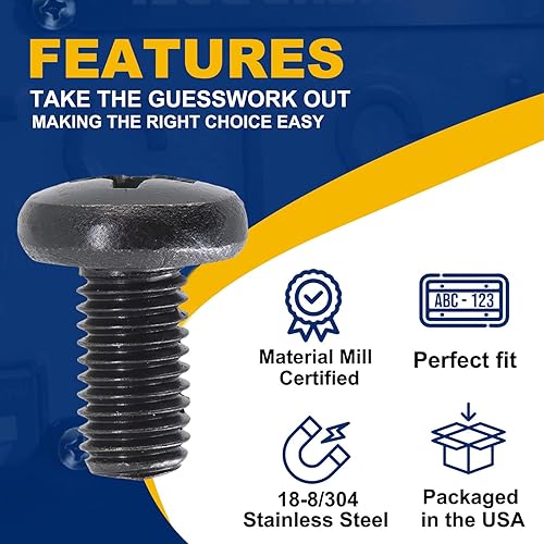 Miniatura 4 de Kit de tornillos para matrícula compatible con tornillos de matrícula BMWTesla, cabeza de máquina Phillips 18-8, óxido negro de acero inoxidable,