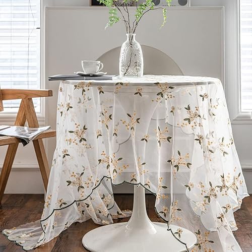 Miniatura 7 de vctops Elegante mantel de encaje con bordado floral para mesa, para fiestas, bodas, cocina, comedor, decoración del hogar (blanco, 51 x 118 pulgadas)