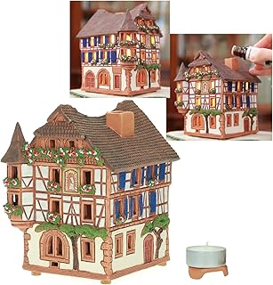 Ceramic Miniature Timbered House in Kaysersberg, Alsace, France, Tealight Candle Holder Home Decor Handcrafted Collectible House Village Christmas Light House Essential Oil Burner