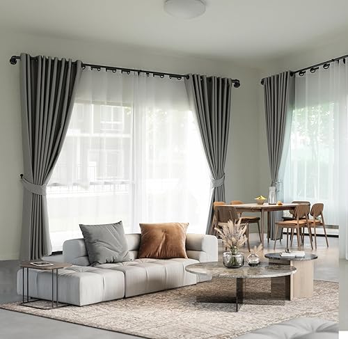 Miniatura 2 de Barras de cortina negras para ventanas de 66 a 120, barra de cortina industrial de 1 pulgada, barras de cortina negras de 1 pulgada, barras de