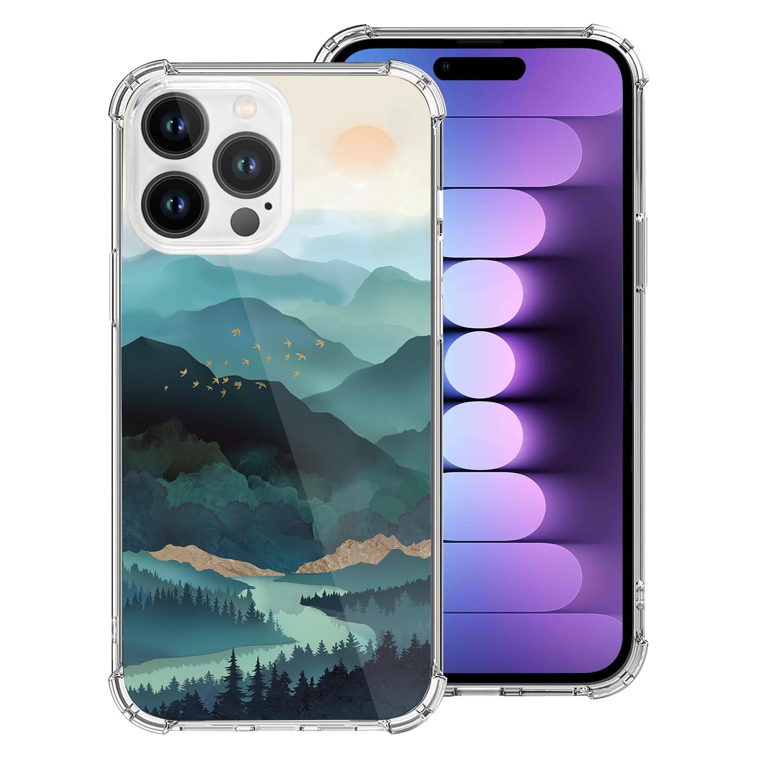 Hi Spacefor iPhone 15 Pro Case 6.1 inch 2023, Mountains Landscape Clear iPhone 15 Pro Cases for Women Girls TPU Crystal Pattern, Nature Tree Soft Case Cover for iPhone 15 Pro