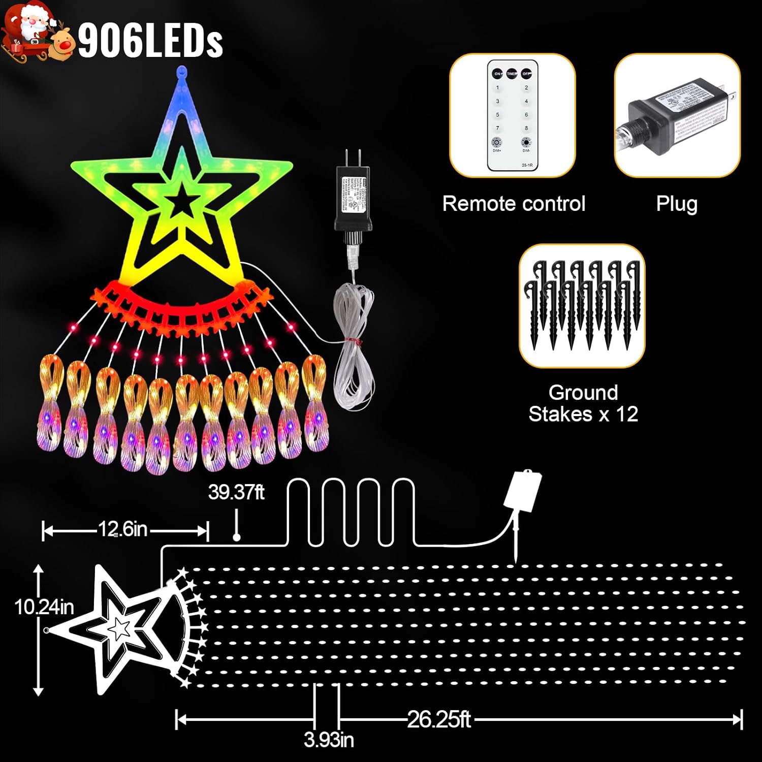 26.25FT 906LED Christmas Decorations Waterfall Lights Outdoor, Large Christmas String Light wth 8 Lighting Modes, Remote Control Hanging Fairy Lights for Holiday Xmas Tree Patio Yard Decor, Multicolor